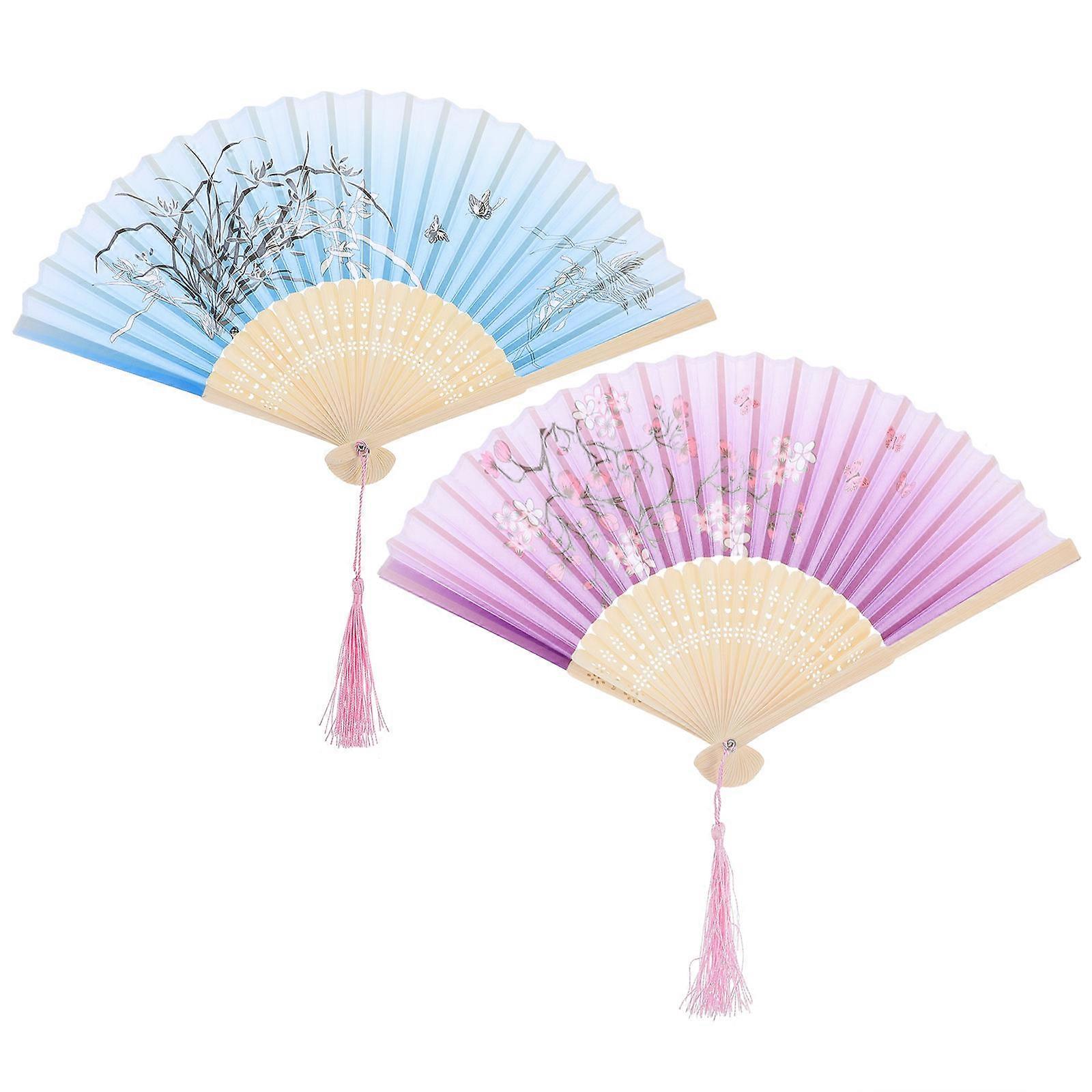 Handmade Tassel Fans 2Pcs Fan-Shaped Chinese Dance Props Suitable For Women And Artists During Photography Occasions