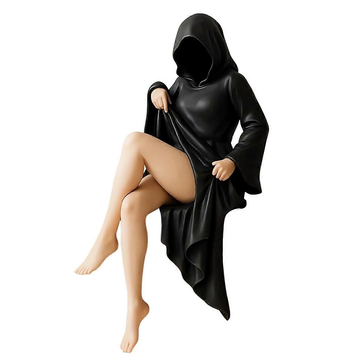 Mysterious Gothic Statue,Black Robe Figure Sculpture for Home Garden Decor,Small Elegant Gothic Halloween Statues 8cm