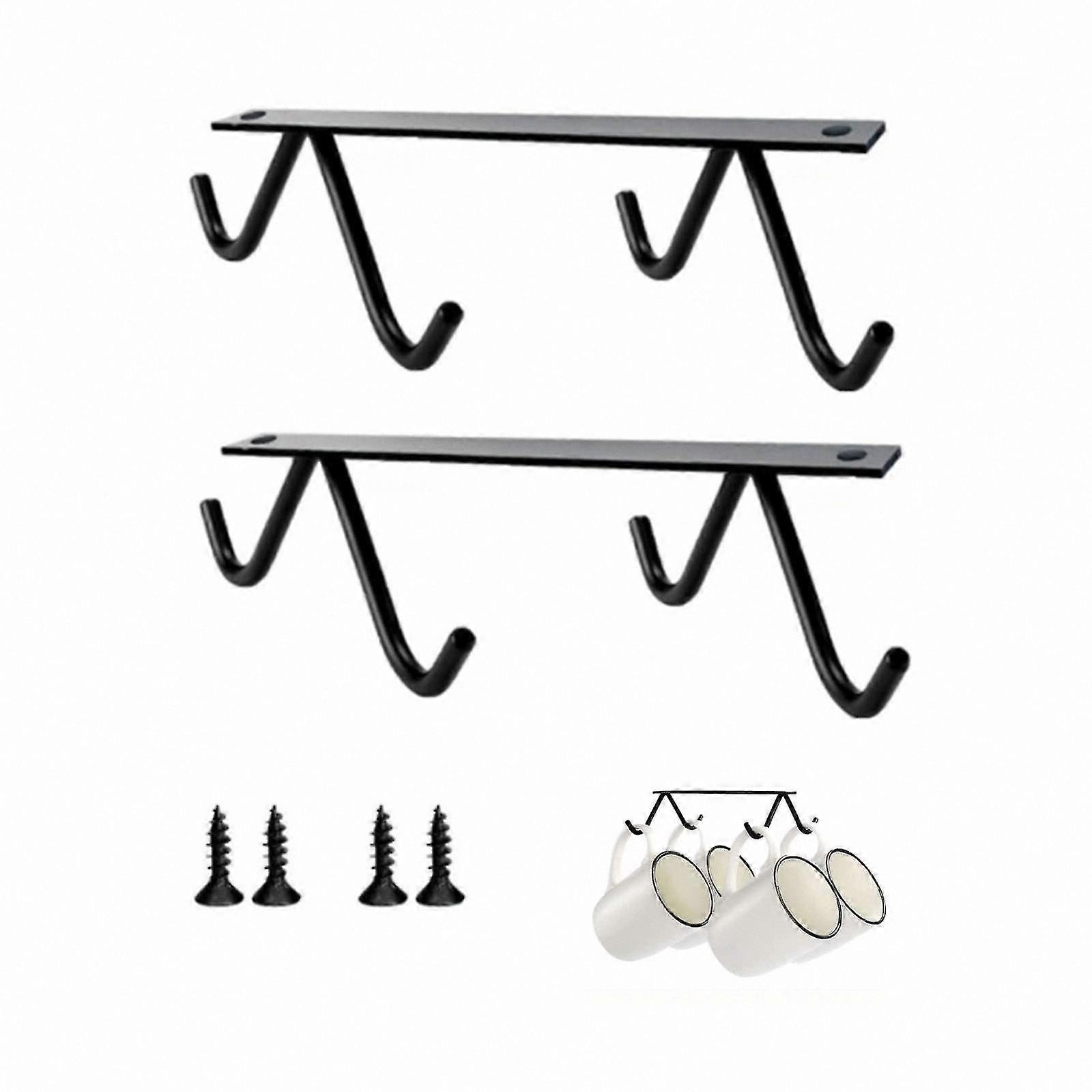 4-Hook Coffee Cup Hangers, 2-Pack Mug Organizer and Drying Rack for Tea Cups, Beer Mugs, and Kitchen Utensils