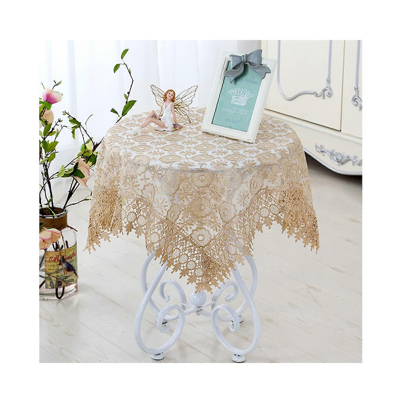Table Cloth Floral Embroidered Macrame Fabric Tablecloth For Parties DustProof Dining Cover 150x150 cm Diameter 220 cm