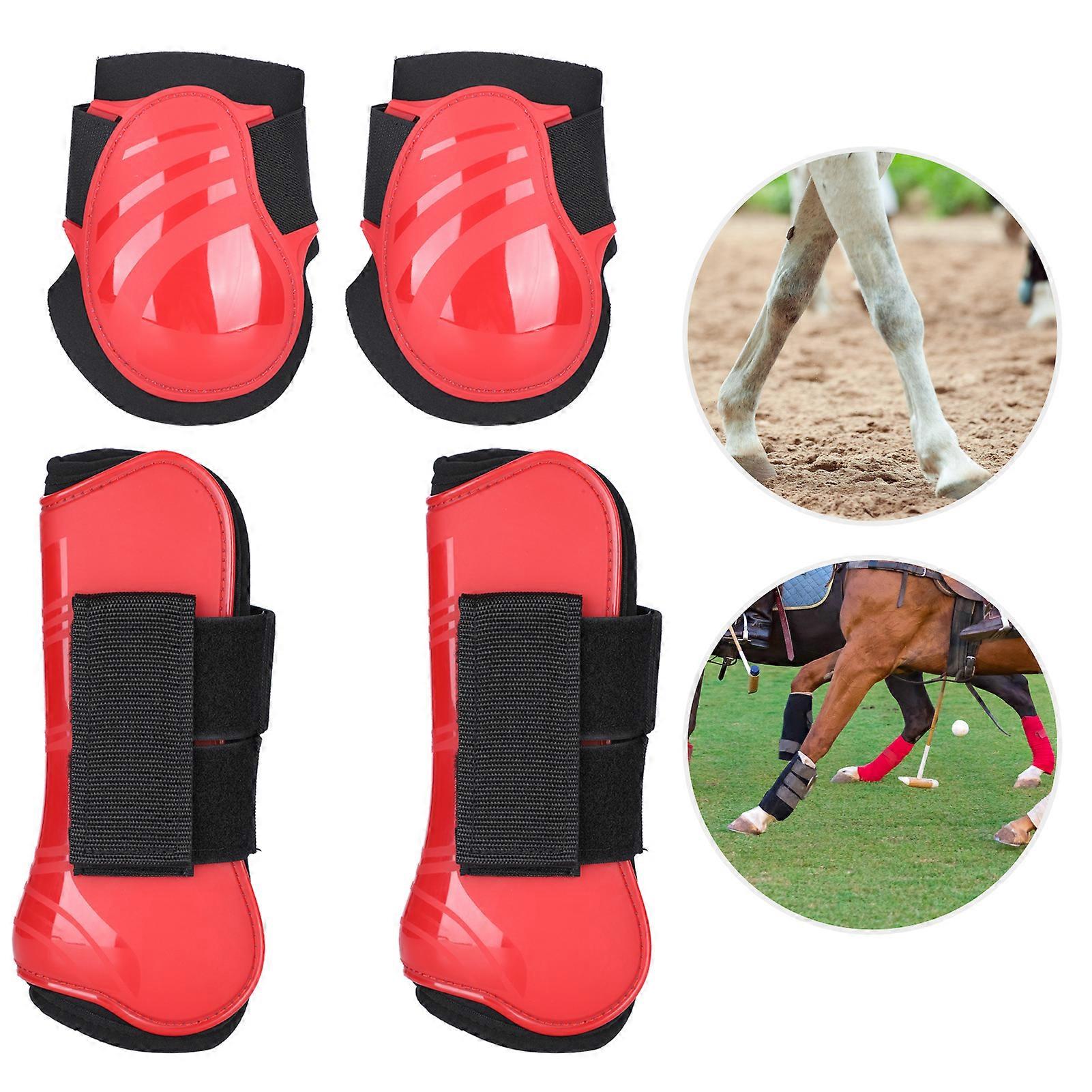 Horse Support Boots Red Set L - Elastic Cushion Leg Protection