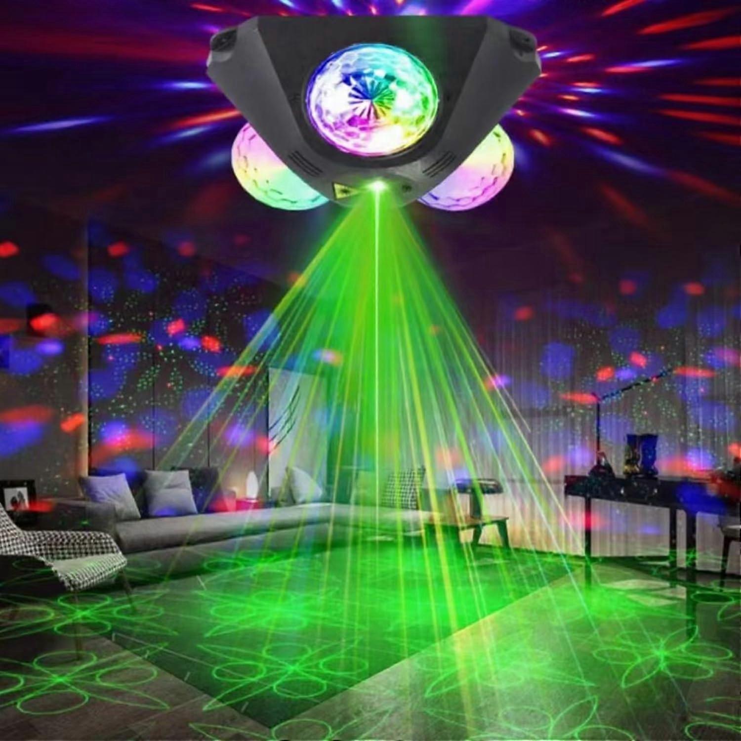 Fiesta Dj 3 Three Head Disco Ball Projection With Voice Control RGB Color Strobe Lights For Birthday Wedding Club