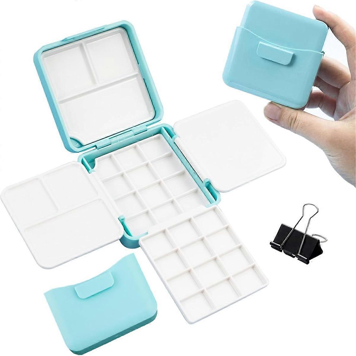 Watercolor Palette, 24 Empty Paint Palette Box Mini Size with 2 Foldable Palettes,Water Container and Metal Clip