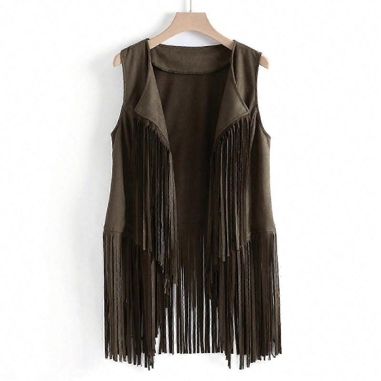 Femmes D’hiver Daim Ethnique Sans Manches Pompons Gilet À Franges Cardigan 240206