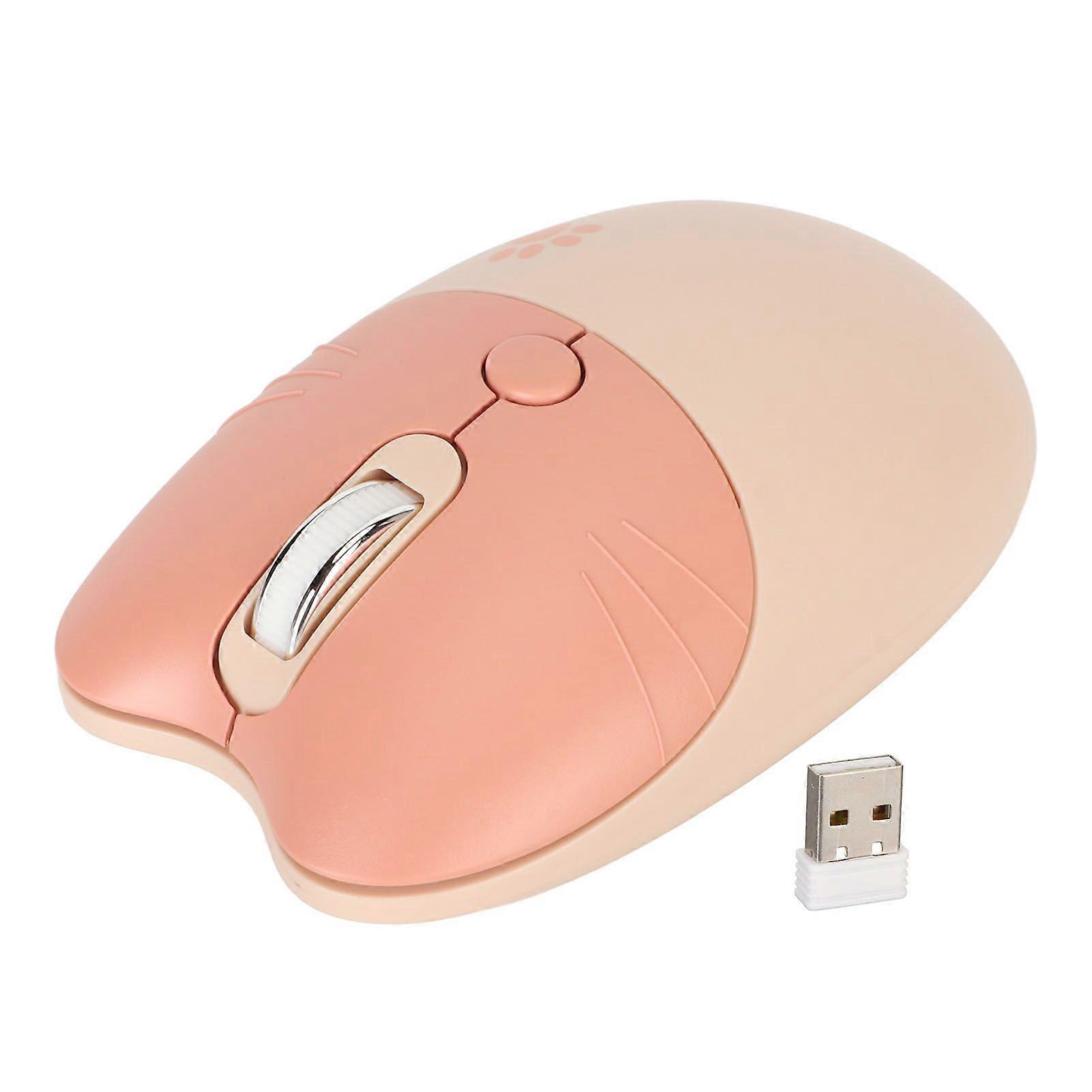 2.4G Cat Wireless Mouse Mute USB Receiver Cute Portable 3 Levels DPI Mouse for M3 Laptop Computor Milk Tea Color