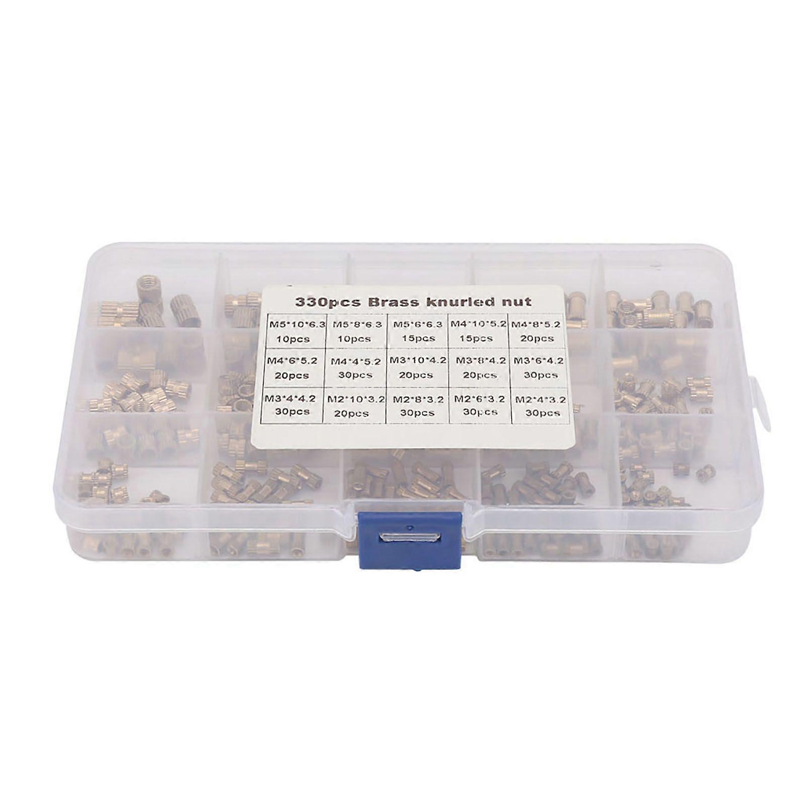 330pcs M2 M3 M4 M5 Brass Insert Nut Isolation Column Knurl Insert Nut Kit