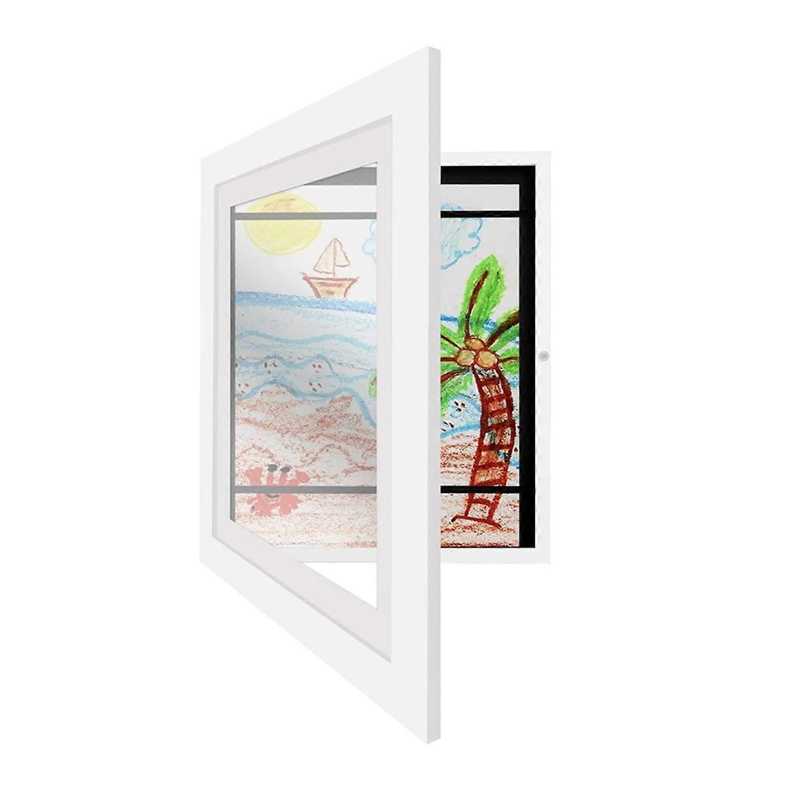 Children Art Frames Magnetic Front Open Changeable A4 21X30cm White Frame For Photos Drawings Paintings