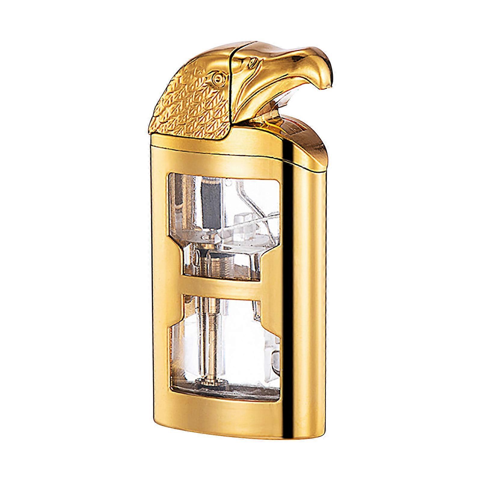 QTBIUQ Eagles Head visible Compartment Lighter Direct Windproof Lighter Vintage Trench Lighter Gold