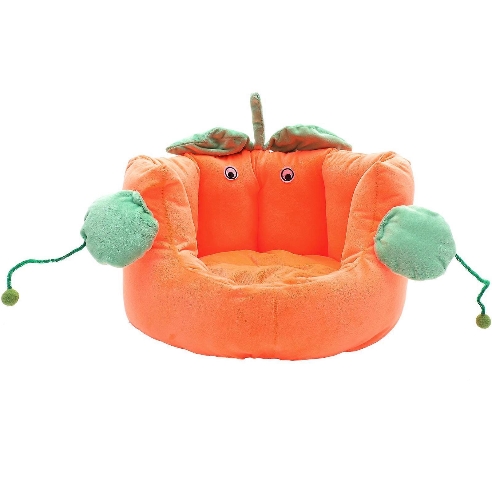 Kitten Sleeping Bed Orange Pet Bed for Warm Plush Cushion