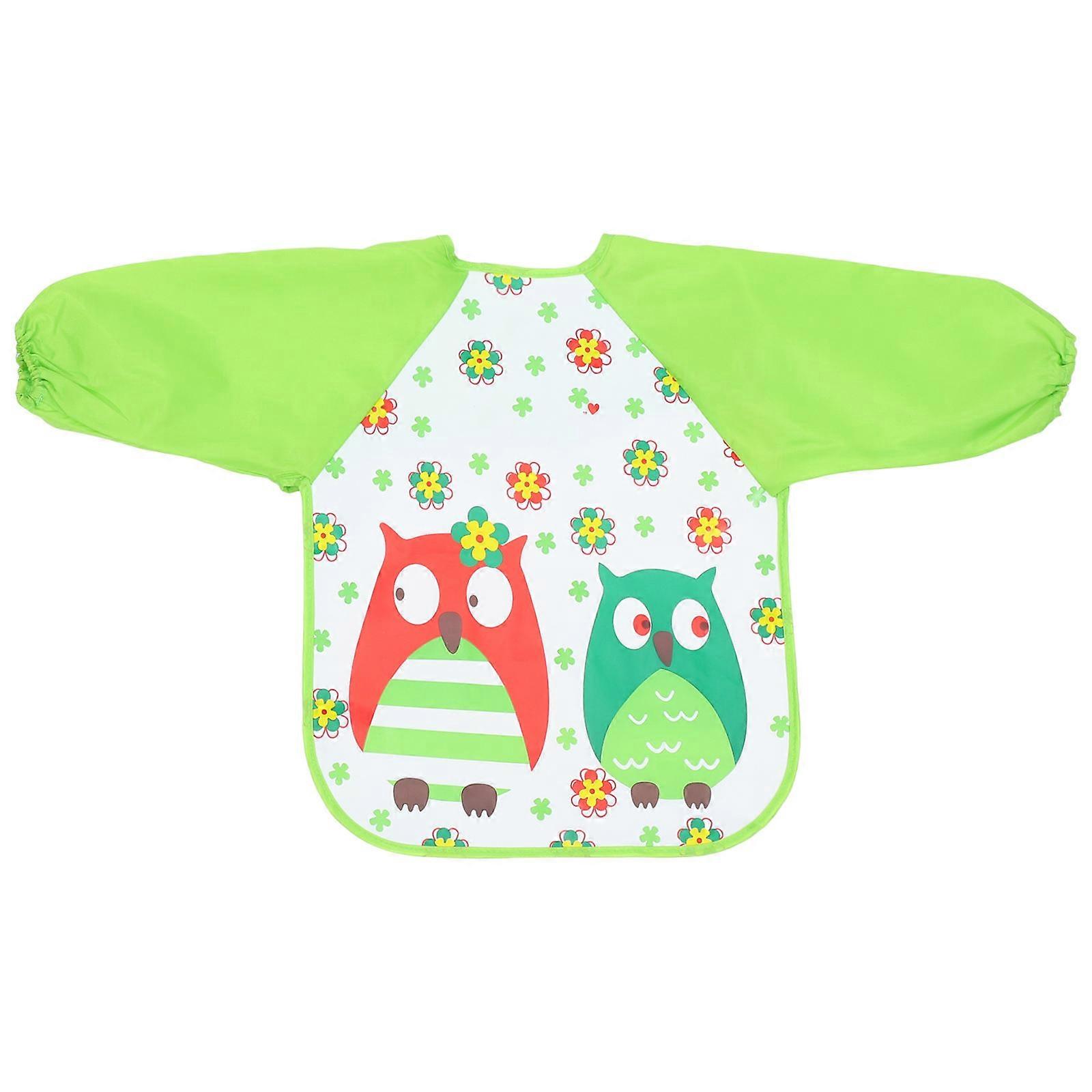 Children's Smock Owl Pattern Long Sleeved Apron for Painting