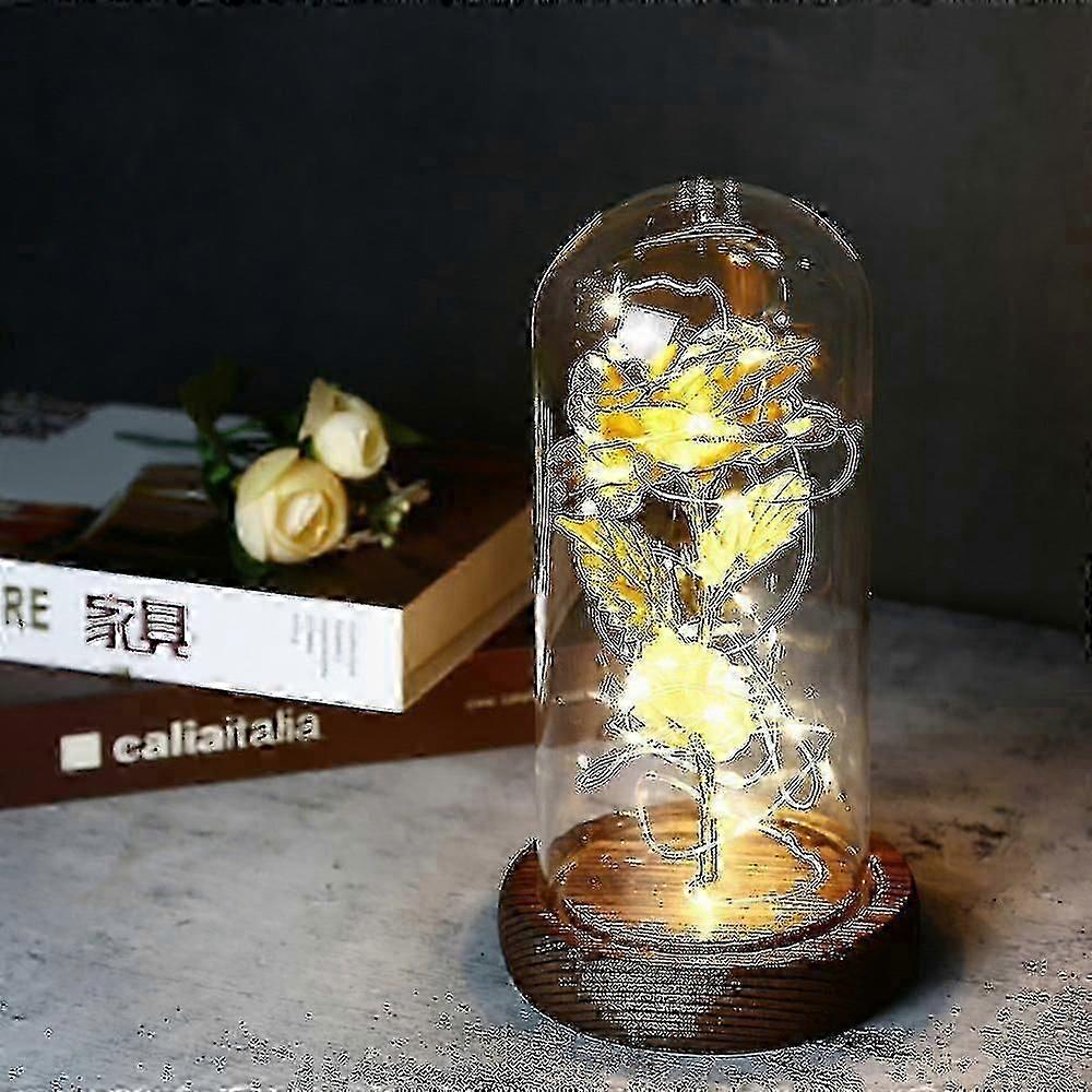 2022 أدى سحر غالاكسي روز الأبدية 24K الذهب احباط زهرة مع أضواء سلسلة خرافية في قبة لعيد الميلاد هدية عيد الحب