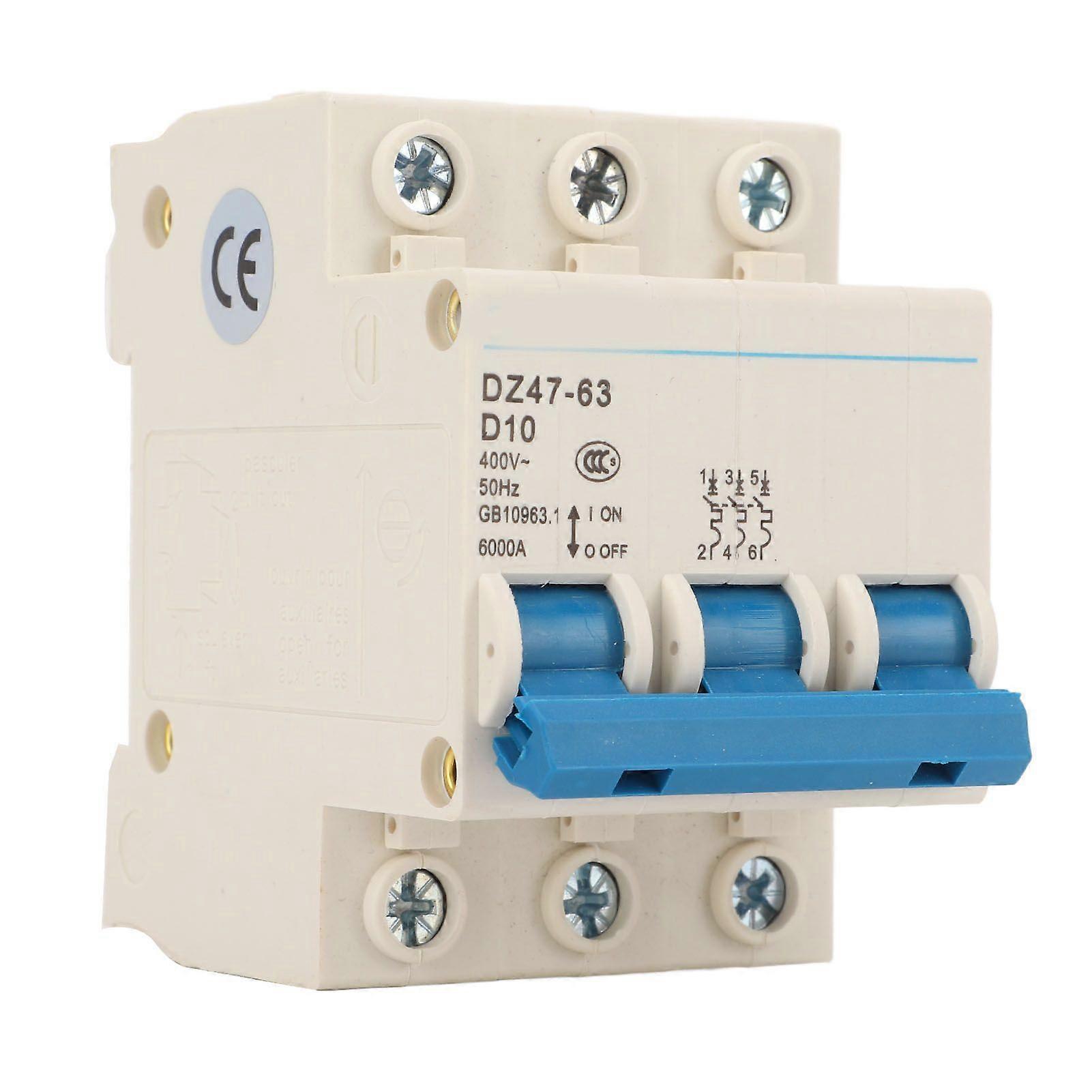 Miniature Circuit Breaker Flame Retardant Housing 3P Automatic Circuit Breaker for Office Building 400V DZ47 63 10A