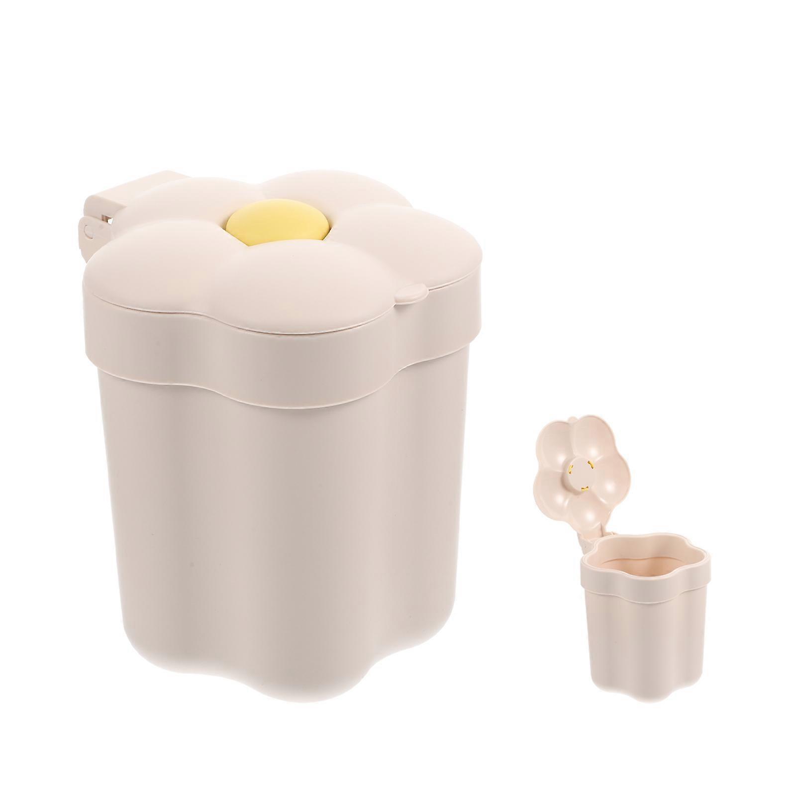 Desktop Table Trash Can for Storage Use 2Pcs Flower Shaped Small White Bin