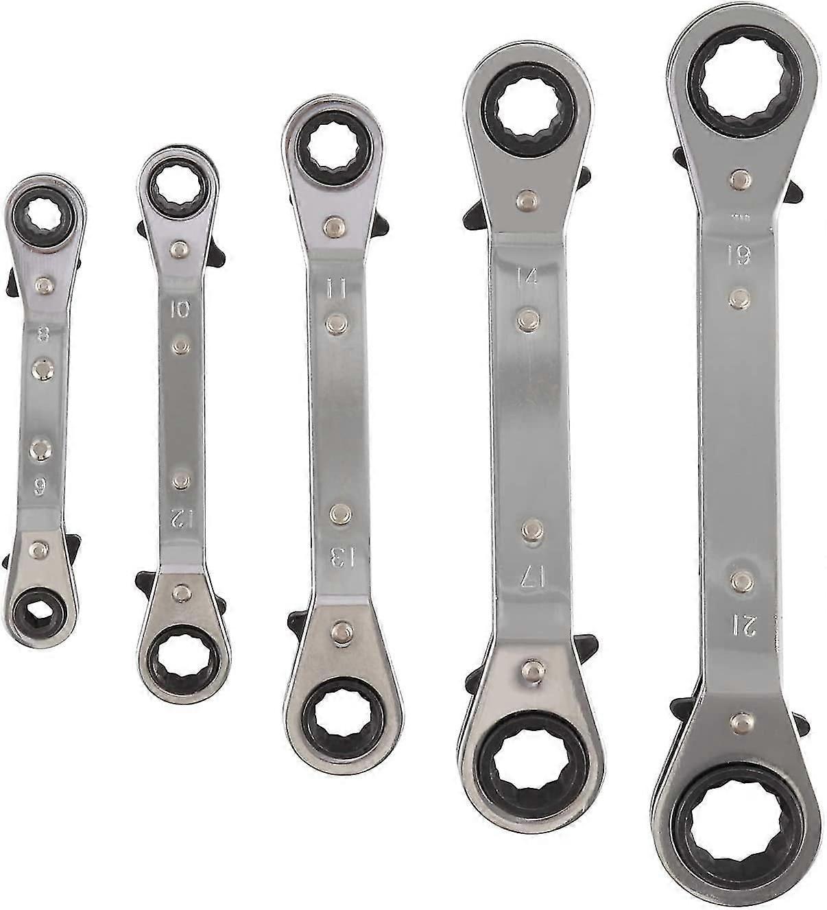 Double Eye Spanner Set 5-piece Ratcheting Socket Screwdriver Ratchet Set