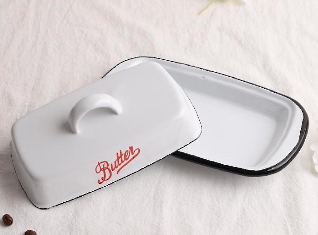 Butter Dishes Medium Size Retro Nostalgic Enamel With Lid Snack Tray Home Kitchen Tableware Butter Box Cheese