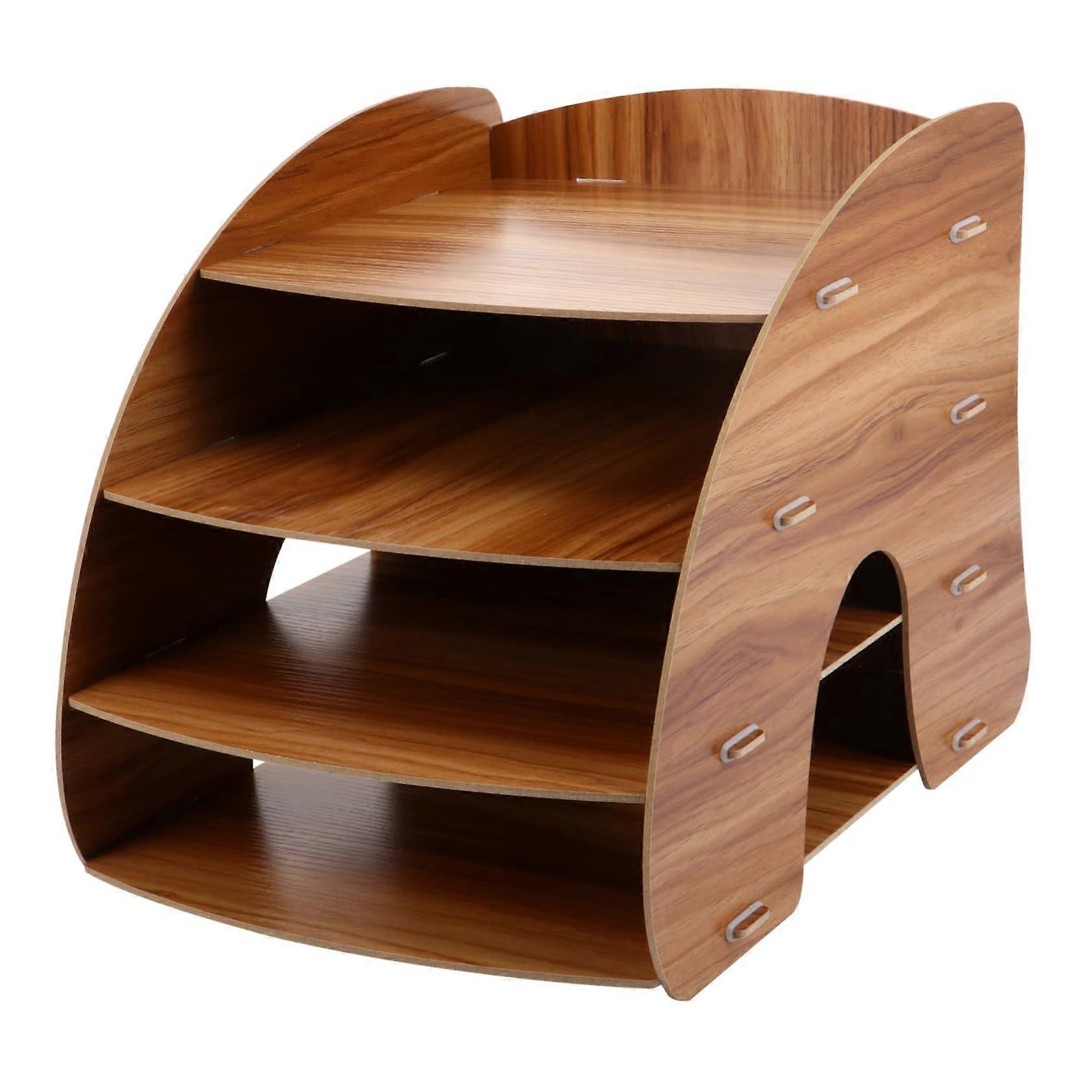 Wooden Desktop Storage Rack MultiLayer Design MultiCompartment Organizer Documents And Files Holder Office Organizer