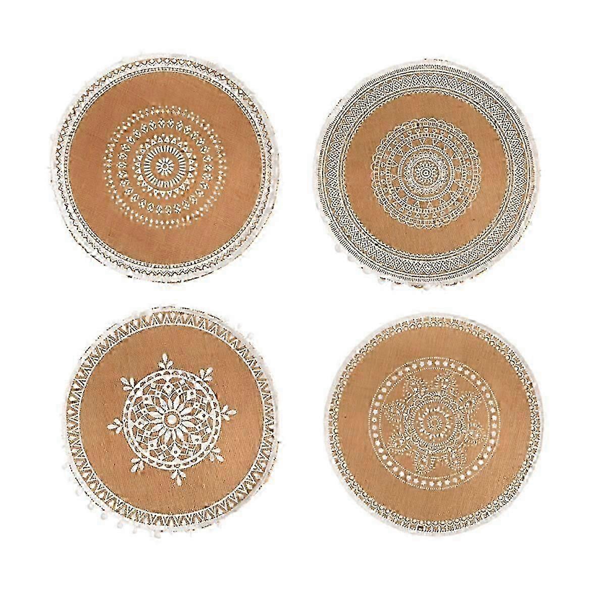 4pcs Bohemian Style Round Heat-Insulating and Scalding-Proof Dining Mat with Diameter of 38cm Anti-