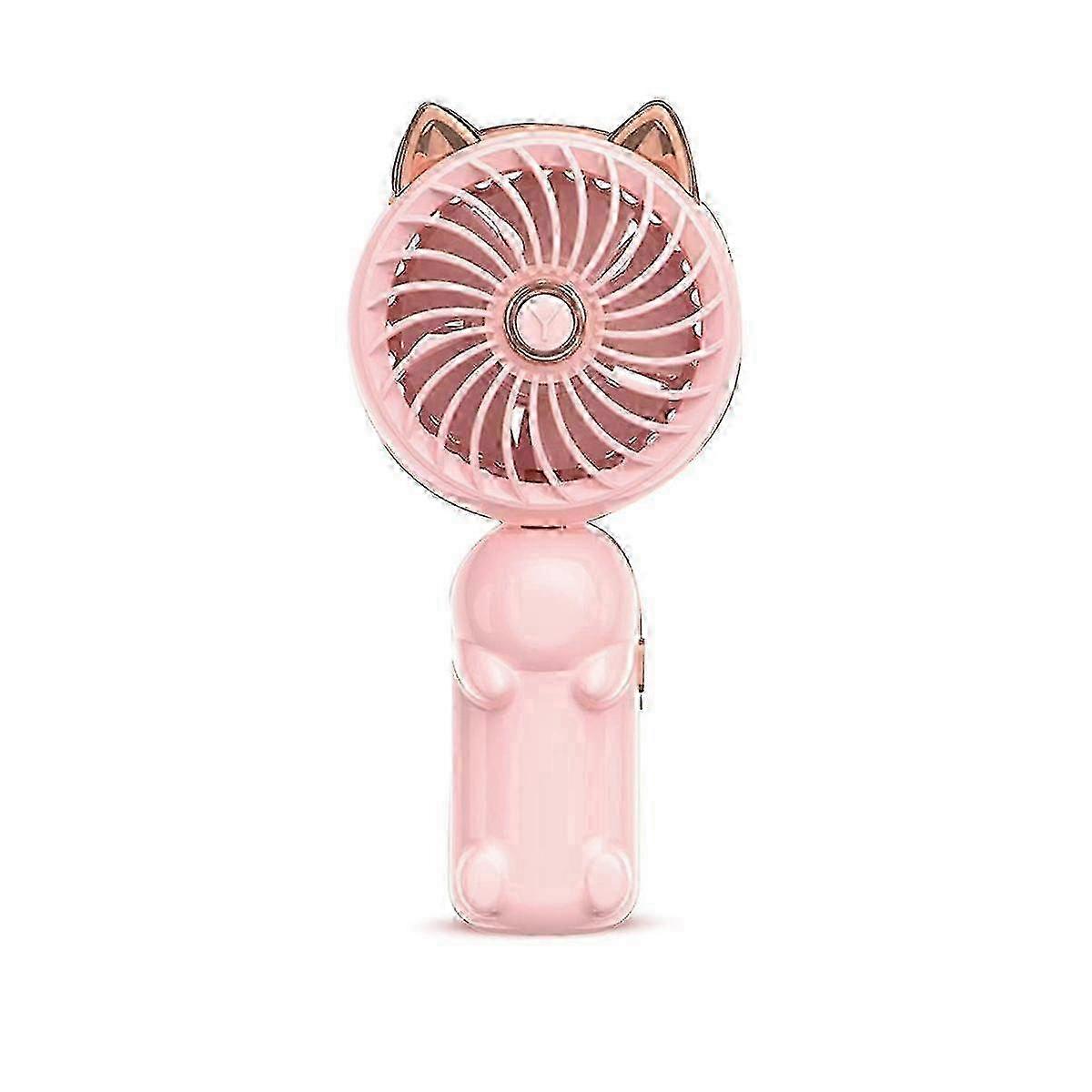 Portable Hand Fan with Ears, Mini USB Rechargeable Foldable Fan with 3 Speed Levels, Pink