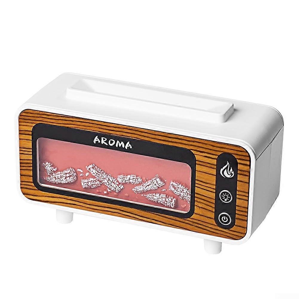 Retro Fireplace Humidifier Flame Effect Essential Oil Diffuser 200ML Auto ShutOff White Wood Grain