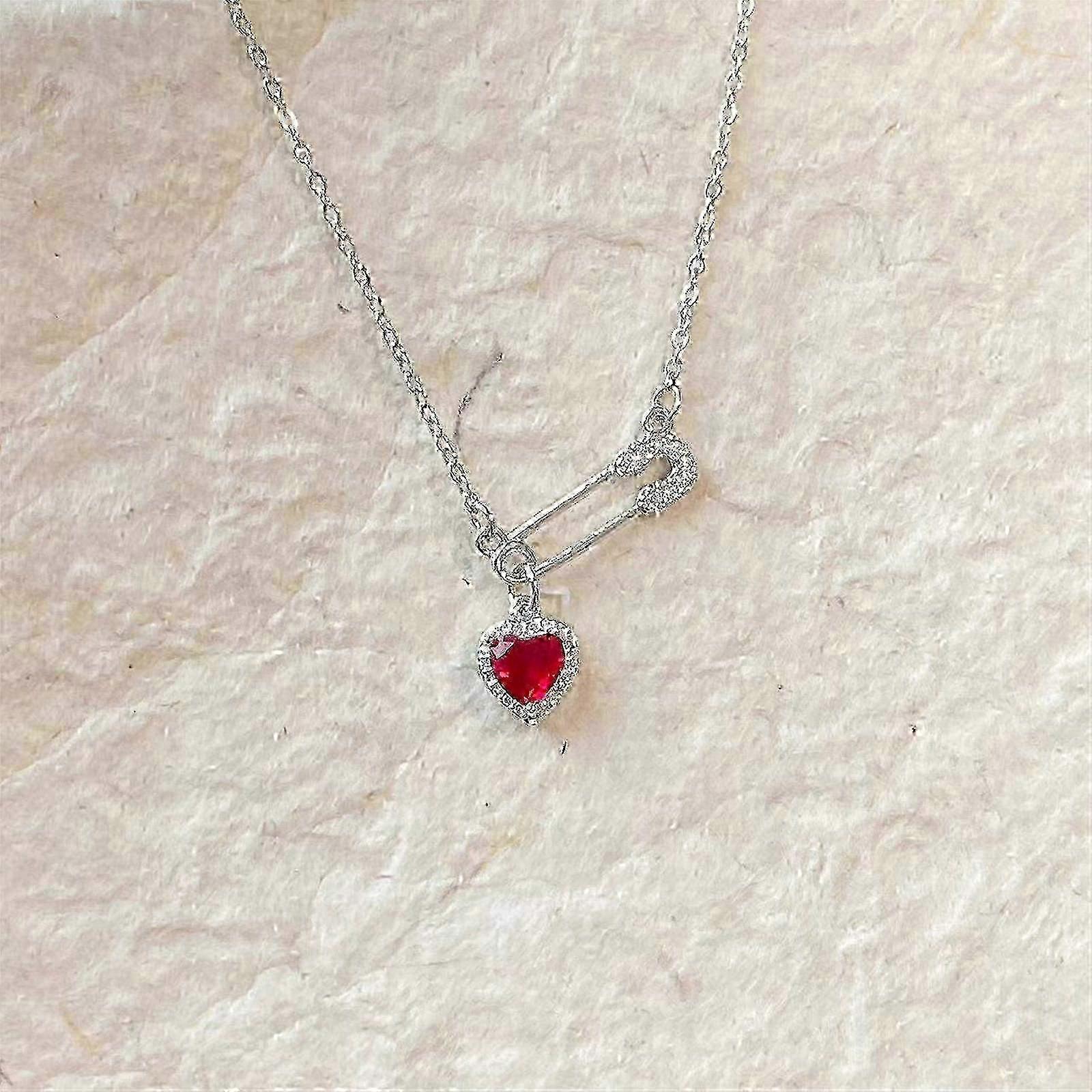 Safety Pin Necklace Fashionable Heart Pendant Necklace Heart Neck Jewelry Perfect for Youthful Couple or Close Friend SZRH A-C