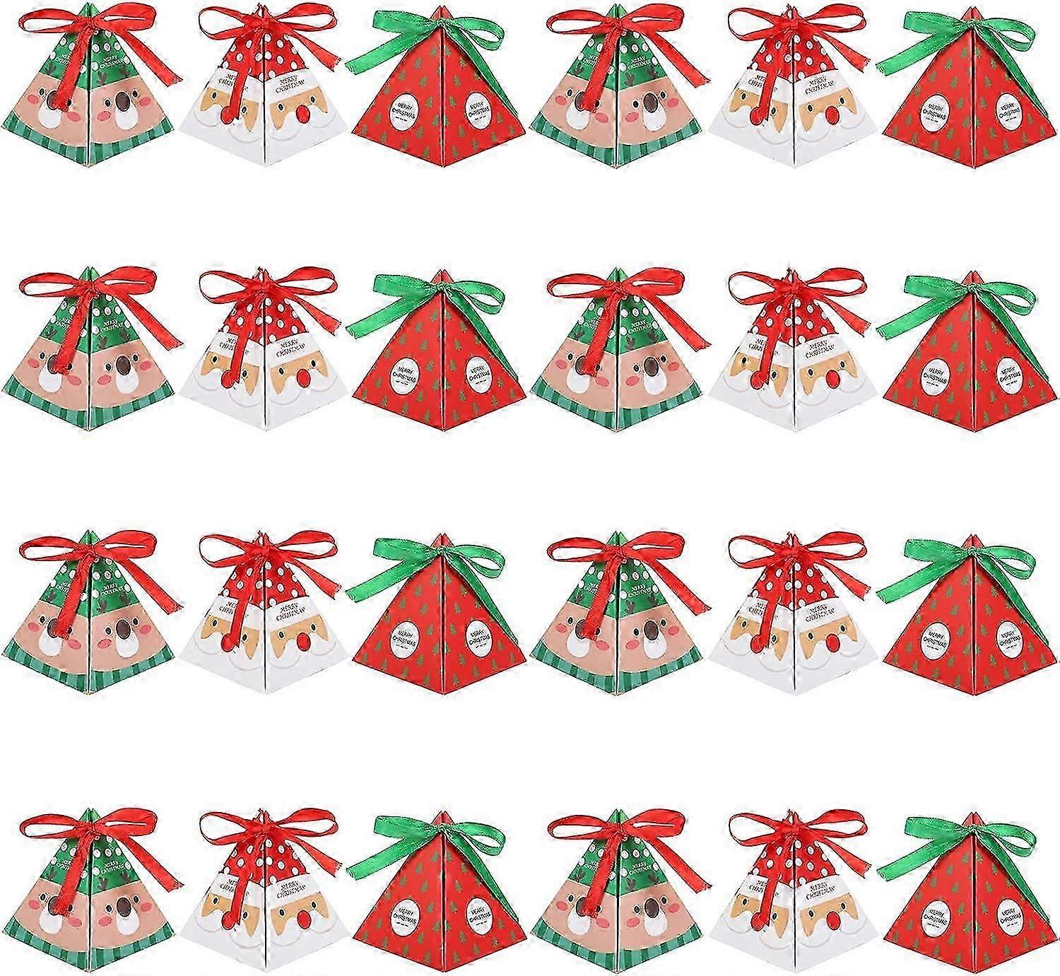 24 Christmas Candy Boxes Triangular Boxes with Ribbons for Biscuits and Small Gifts Christmas Decorations