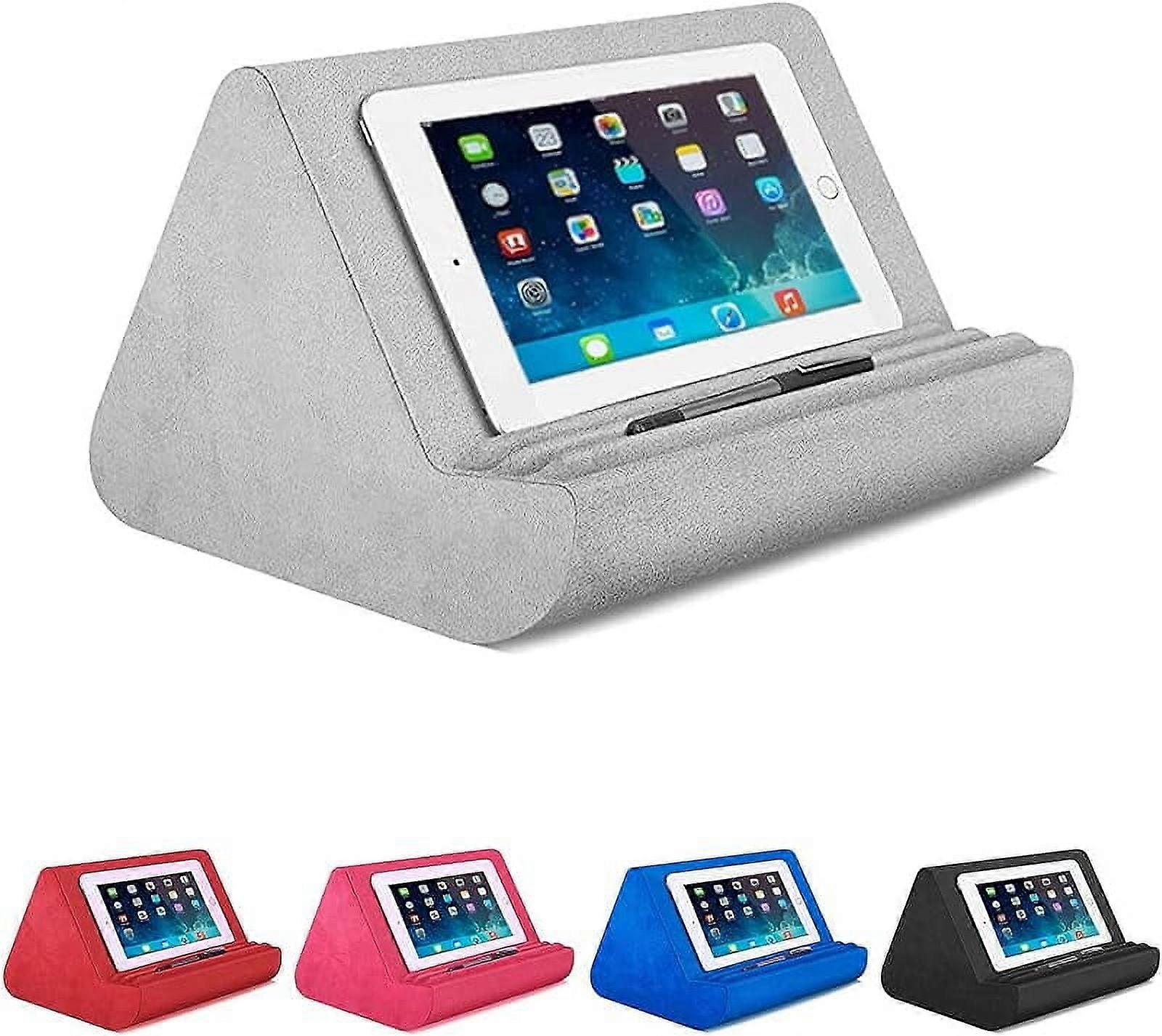 Soft Tablet Pillow Stand for compatible with iPad, Multi-Angle Lap Pad with Pocket for Tablets, E-Readers, Smartphones, Books (Gray)