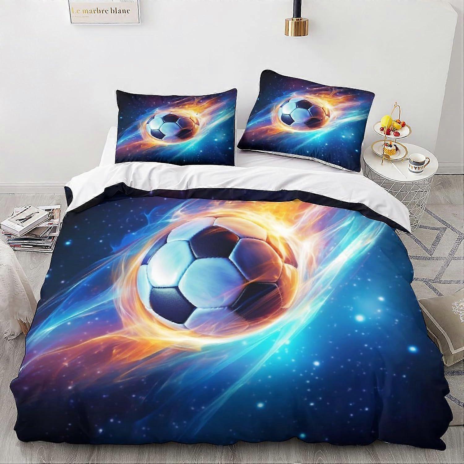 LikeEj كرة القدم كرة القدم لحاف غطاء مجموعة ، 3D الرياضة الفراش مجموعة مع أكياس الوسائد المصنوعة من الألياف الدقيقة وسحاب إغلاق لحاف حالة كرة القدم المطبوعة تأثير الملك