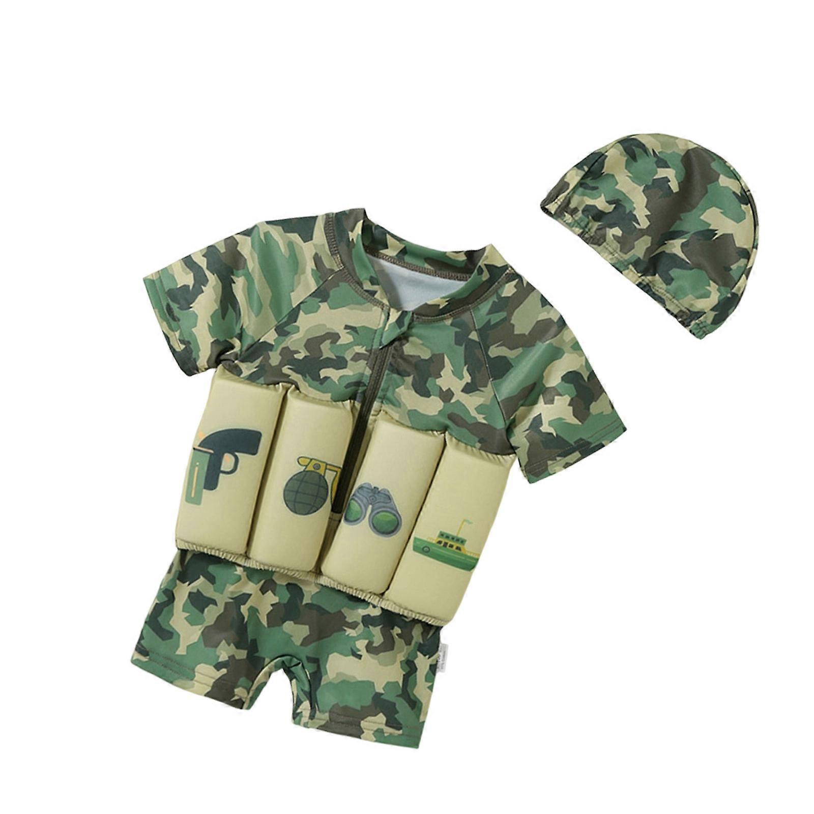 Toddler Swimwear with Built In Floatation Function Short Sleeve Zippered Bathing Suit Fast Drying Comfortable Fabric  Blue 120