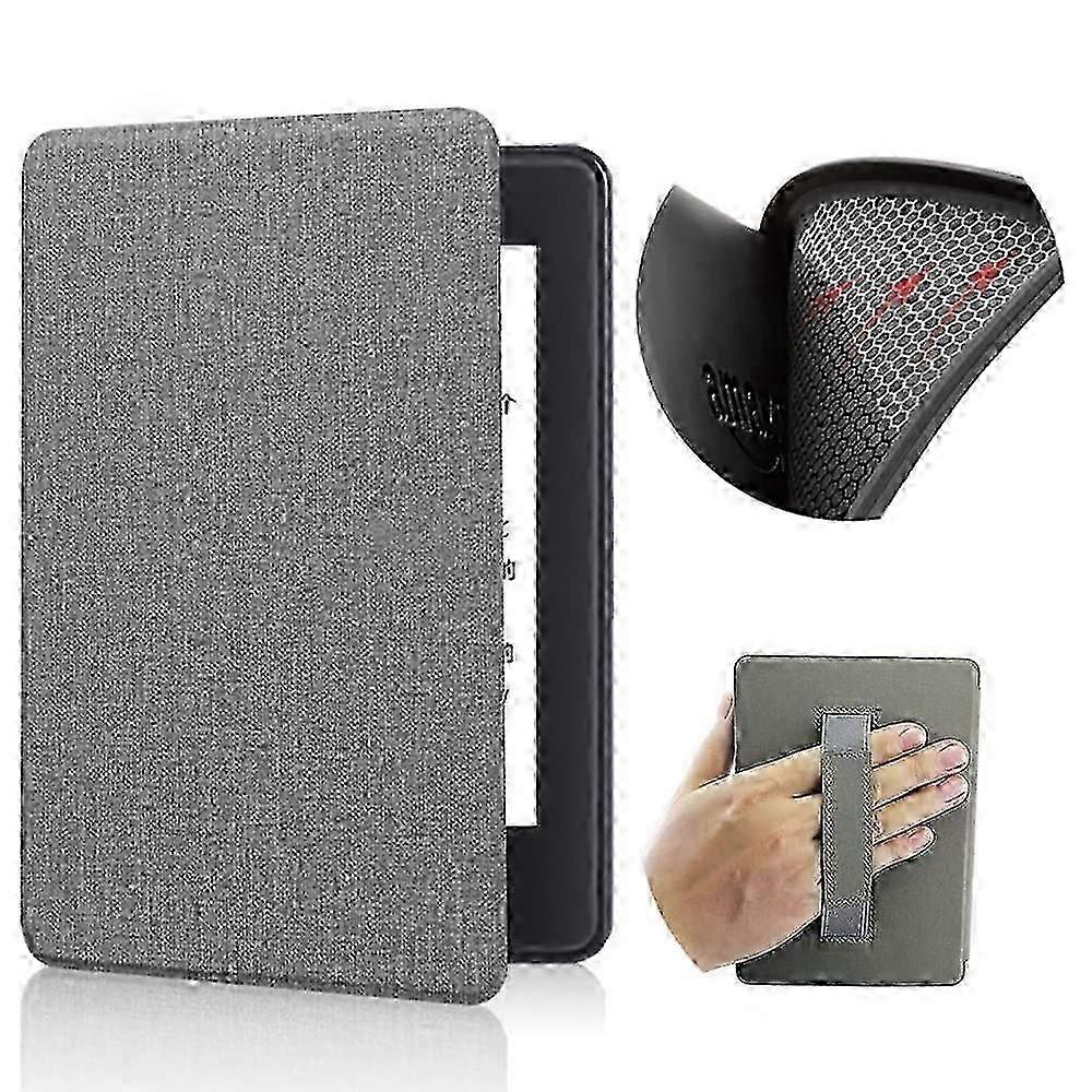 Kindle Paperwhite 7 "第12世代ウルトラスリムレザースマートカバー、グレーカラーのハンドストラップ付き