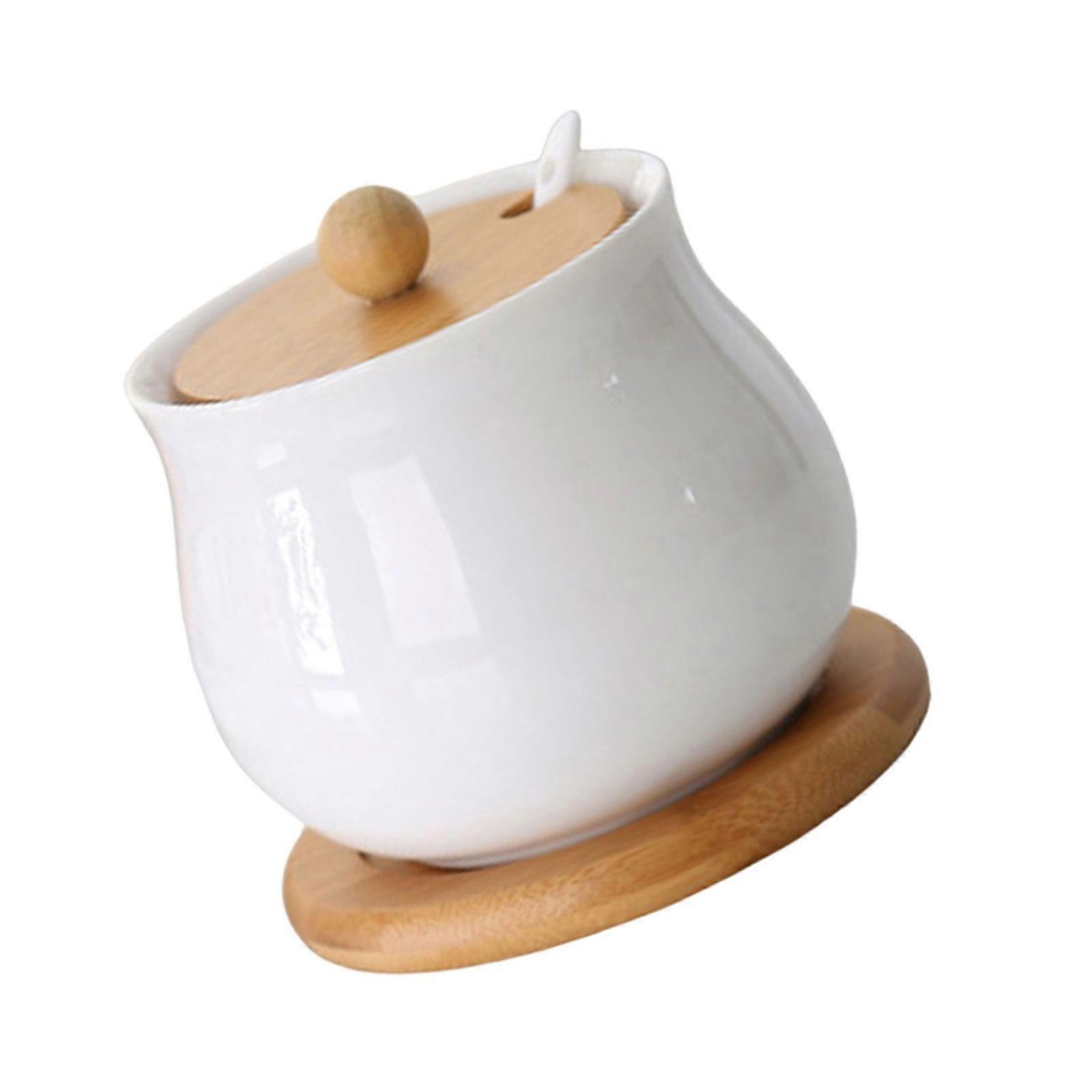 Stylish Ceramic Seasoning Container Functional Kitchen Storage Jars for Condiments with Freshness Sealing Bamboo Lid Multicolor