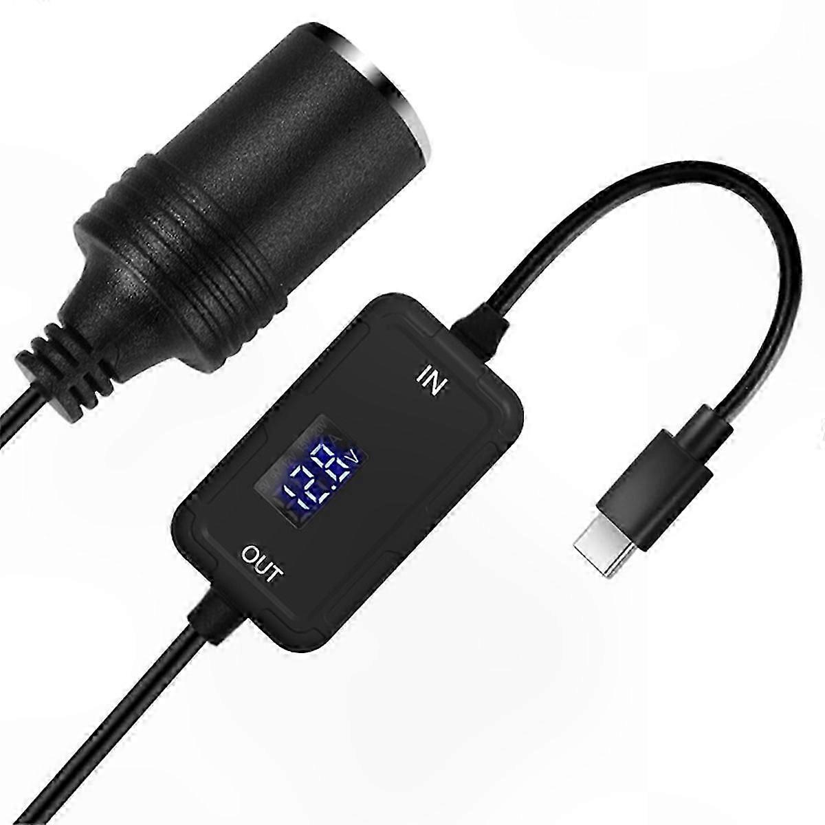 USB-C to 12V Car Lighter Adapter - DC 5V Step-Up Converter Cable for Vehicle Socket Compatibility