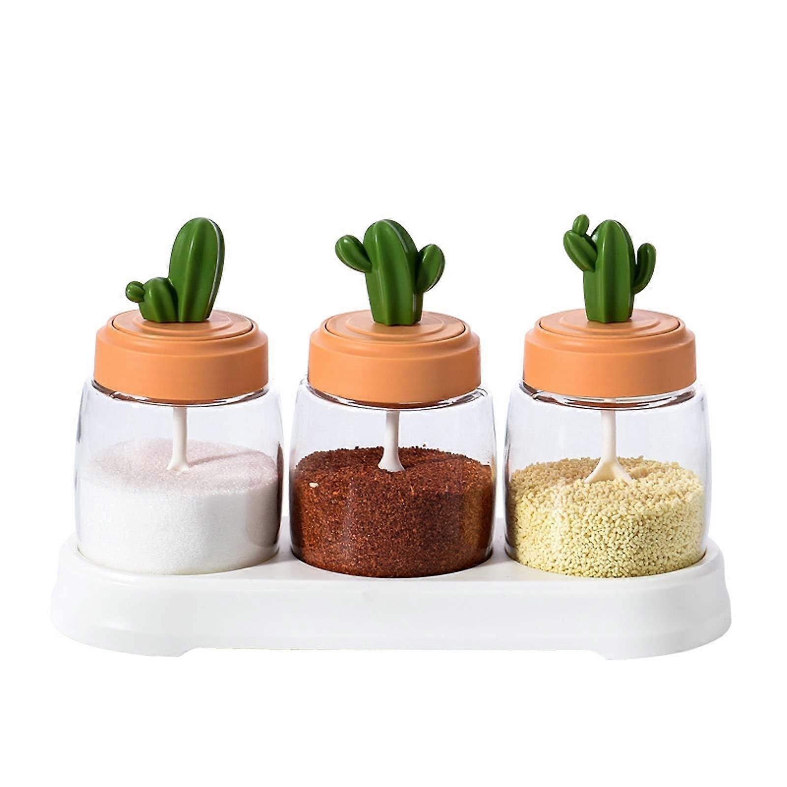 Spice Jar Set of 3 Glass Spice Containers with Airtight Lid and Spoon for Kitchen Storage