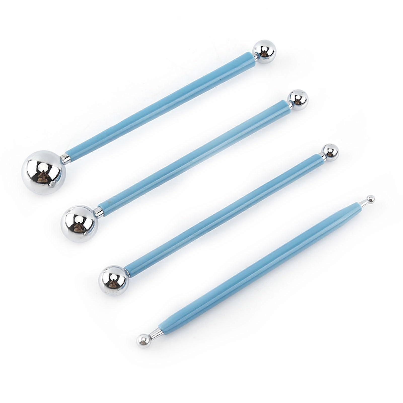 Double Ended Stainless Steel Ball Modeling Tool Set for Shaping Petals and Leaves, 4 Pack