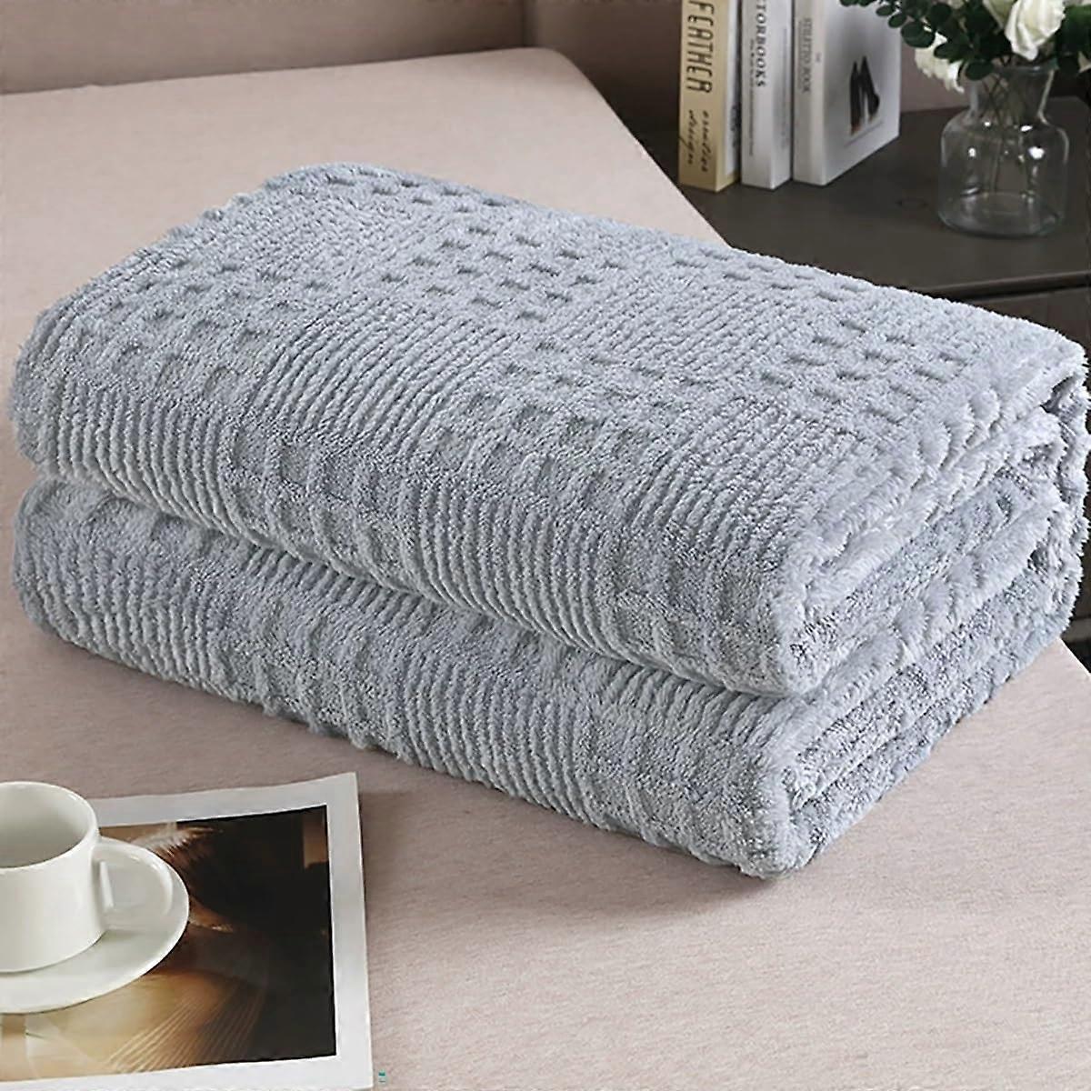 Soft Warm Fleece Blanket with Plush DoubleSided Velvet for Sofa and Bed, Light Gray 150x200cm