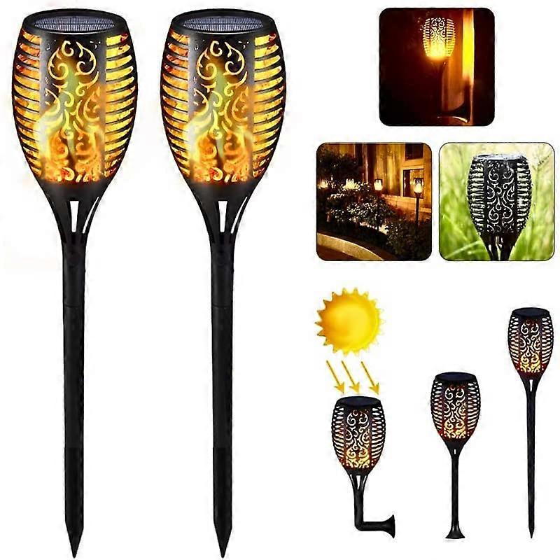 Solar Torch Lights 96 LED Flickering Flame IP65 Waterproof for Garden Pathway and Backyard Decor Pack of 2