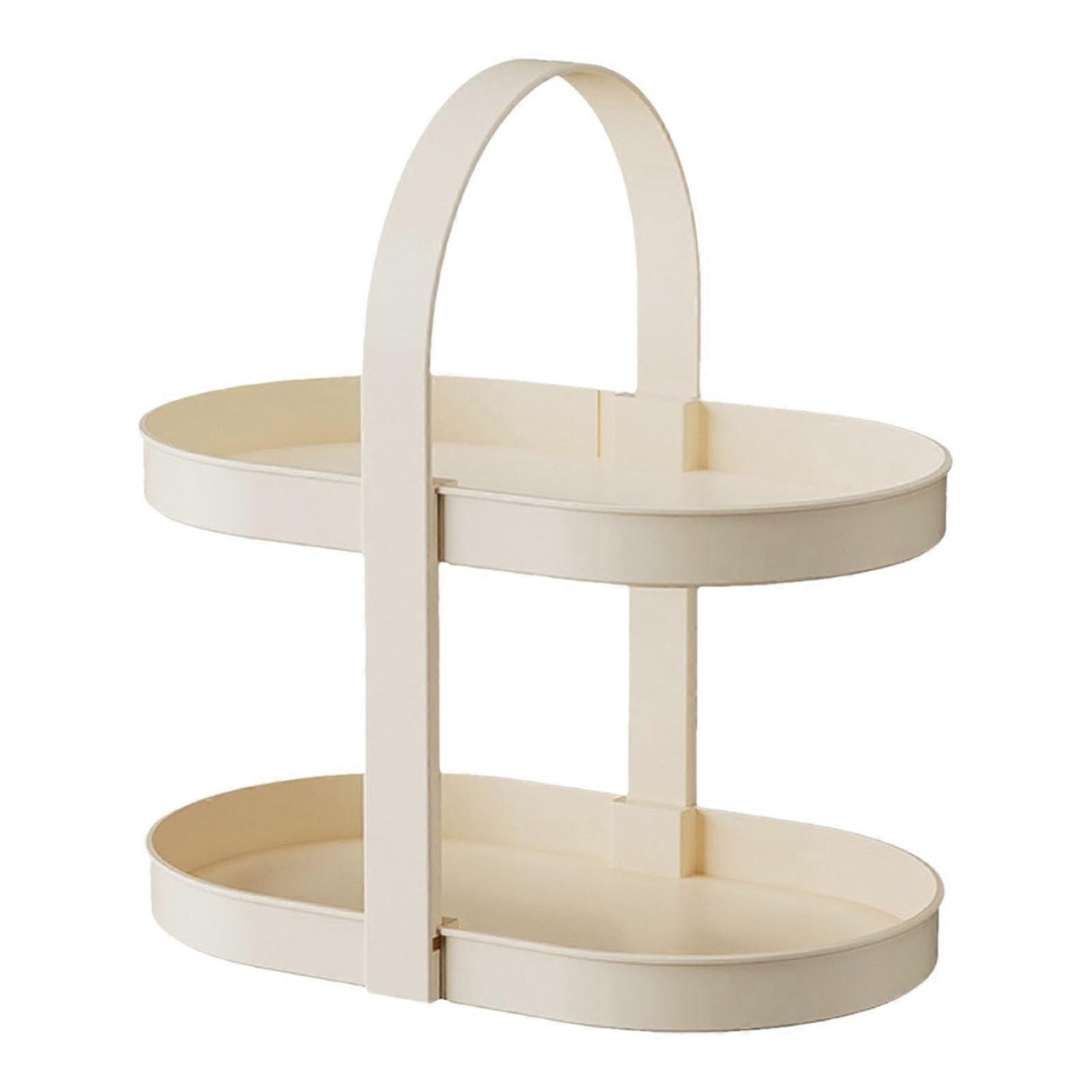 2Tier Makeup Organizer with DoubleLayer Storage and Carry Handle for Bathroom Counter White
