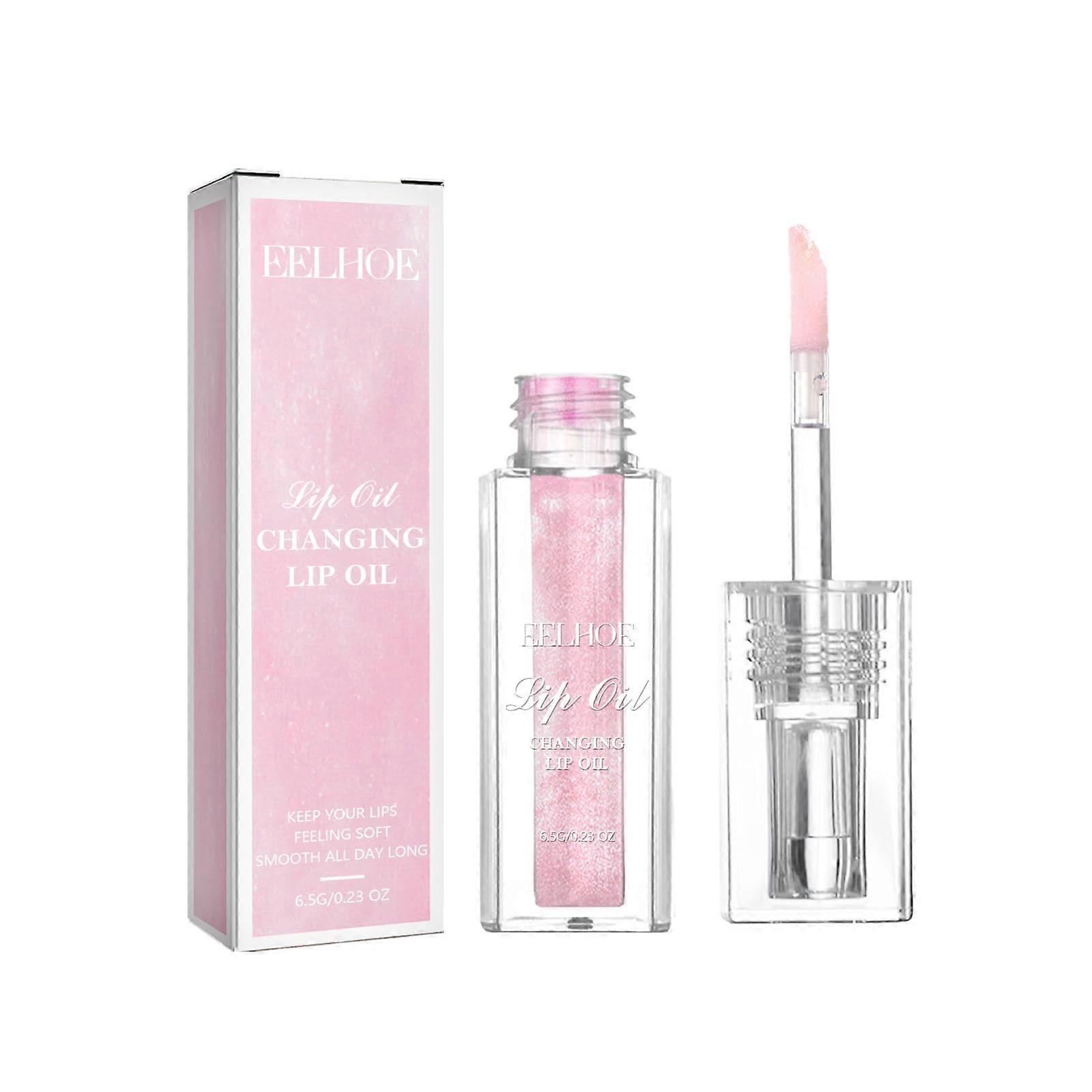 PH Color Changing Lip Oil Gloss with Large Brush, Instant Plump and Deep Hydration Pink