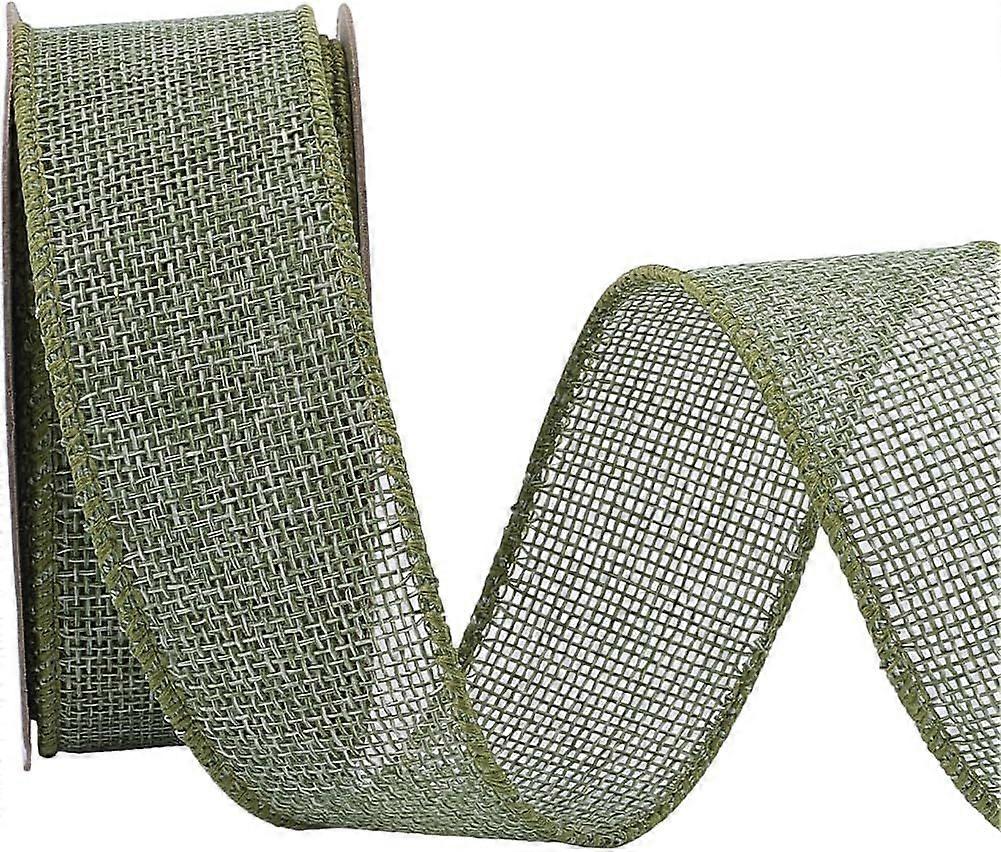 10 Yards 1.5 Inch Green Burlap Wired Edge Ribbon Natural Soild Wide Wire Rustic Fabric Ribbons Bulk Roll with Spool for Sewing Making Crafts Wreaths G