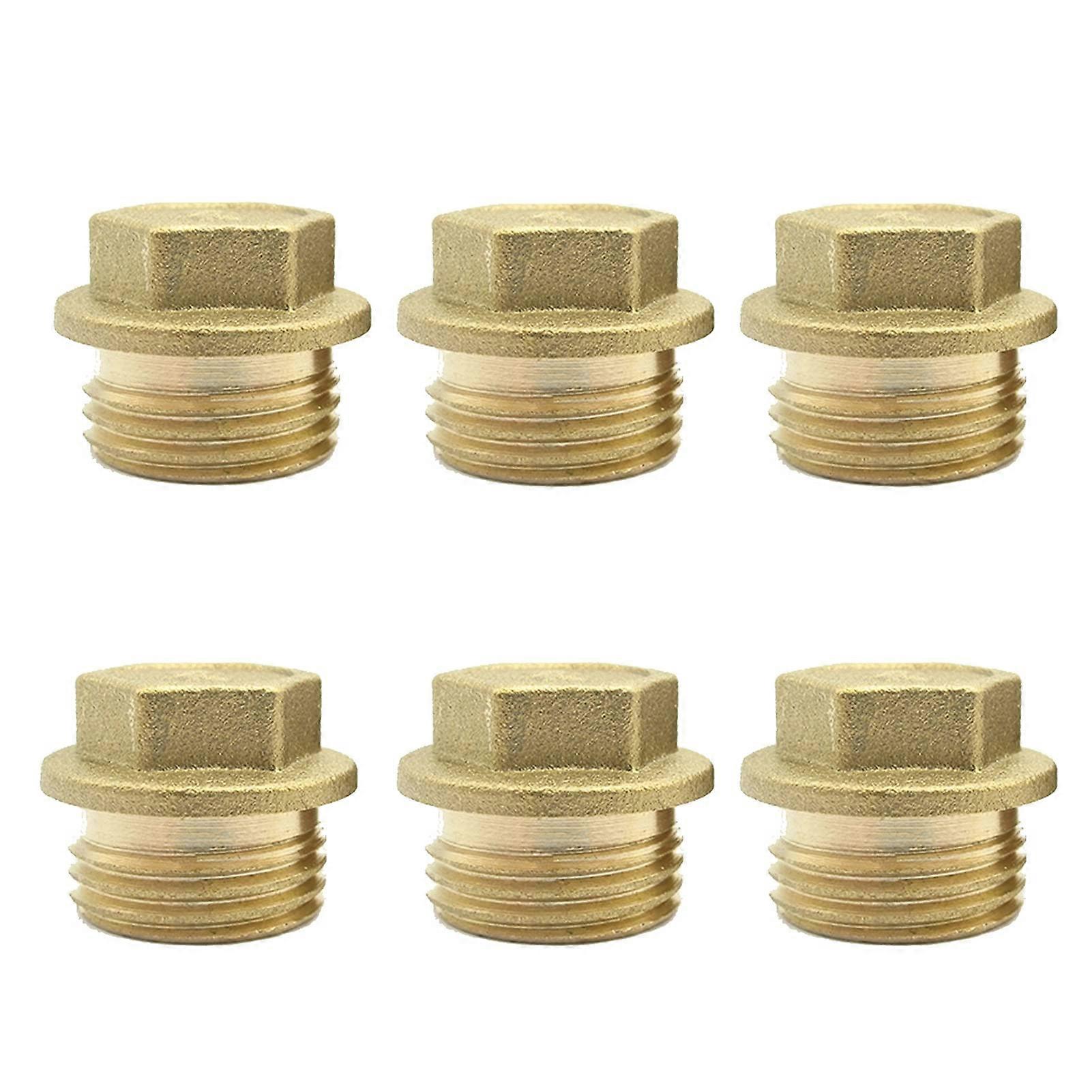 Male Thread Brass Nipple 3/4 Inch BSP Hex Head End Cap Plug Pipe Fitting 6Piece Set Ref: 8045