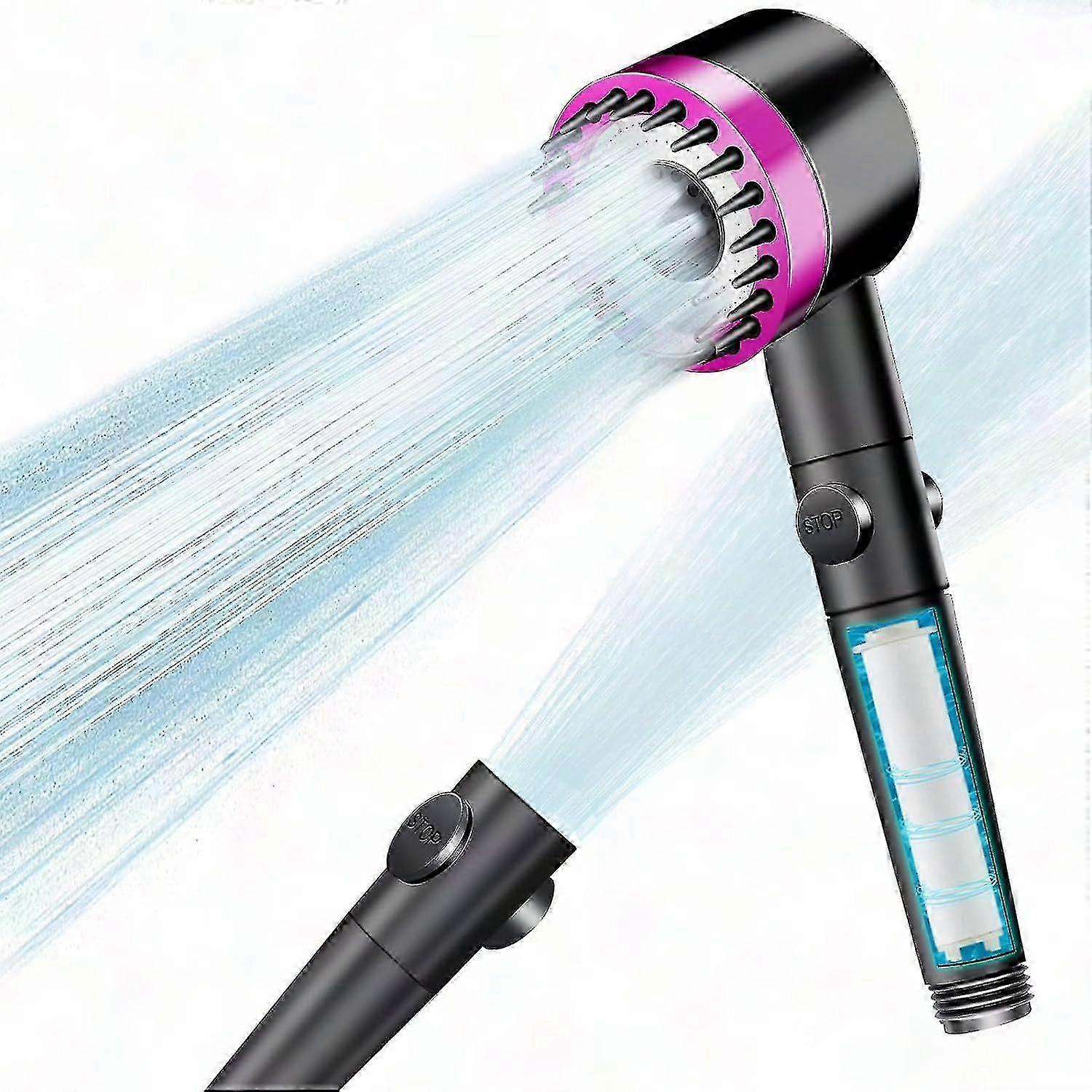 Filtered Shower Head With 3+1 Spray Modes Shut-off Function - Massage Rainfall Shower