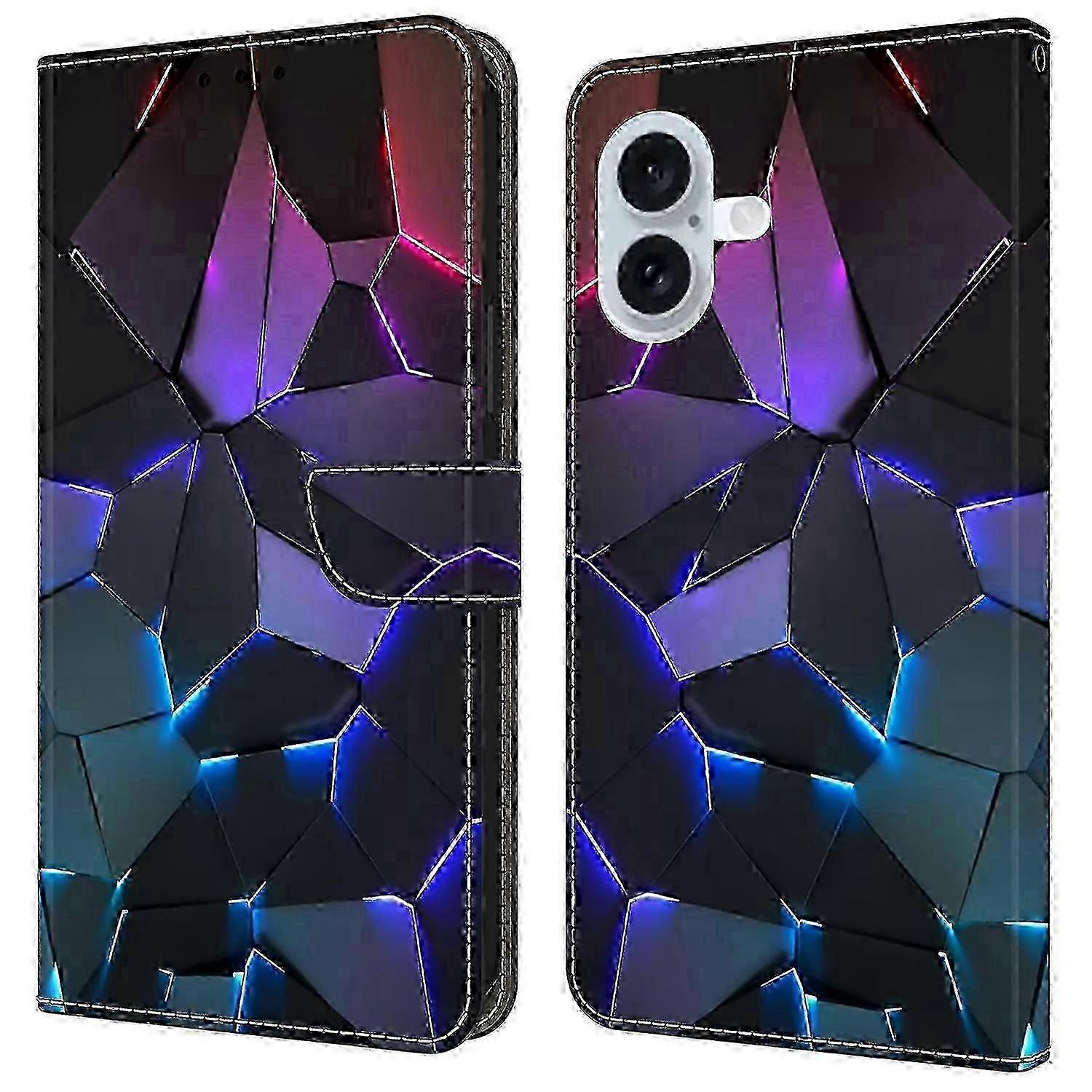 For 16 Case Pattern Printed Protective Cover Tpu+pu Leather Flip Phone Case-red Cracks