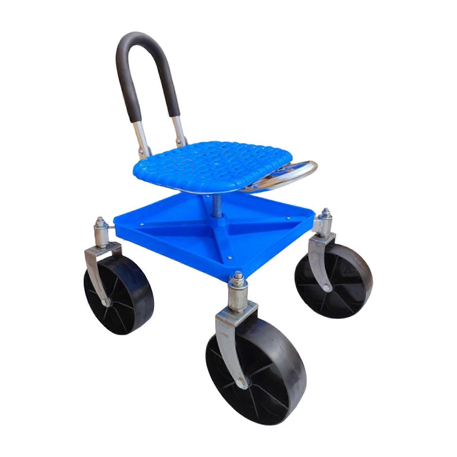 Garden Rolling Stool with Backrest, Adjustable Height Seat with Wheels, 150kg Capacity, Blue