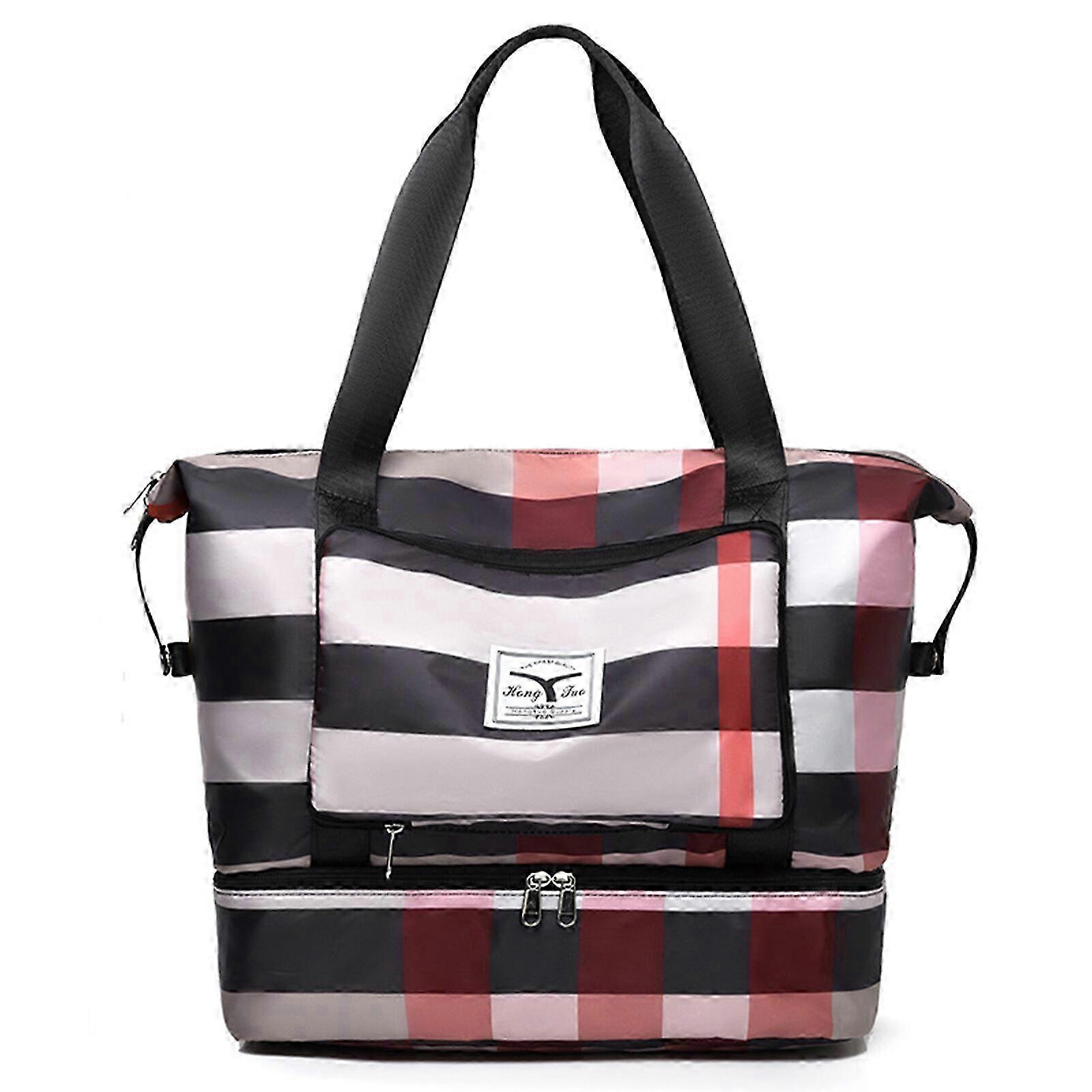 Foldable Waterproof Travel Bag, Extra Large Capacity, Red  Khaki