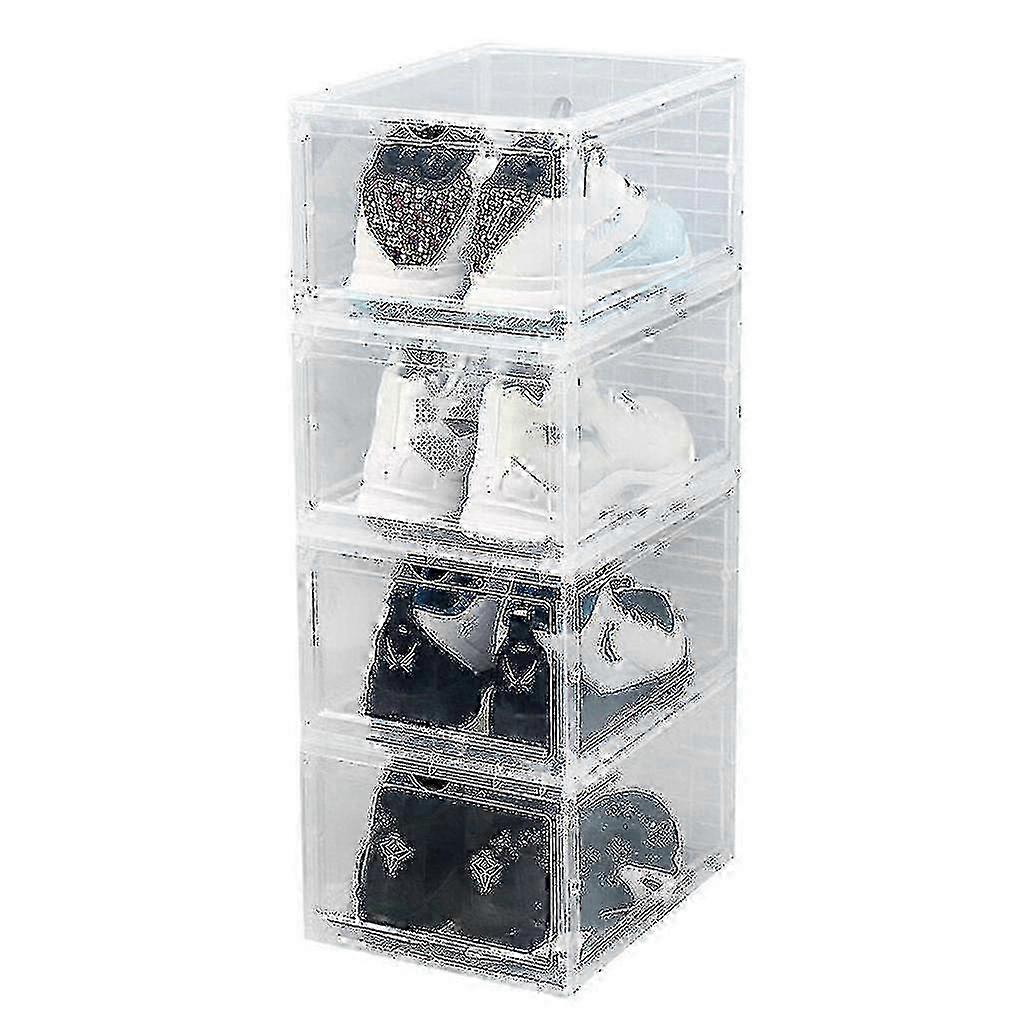 2025 Stackable Shoe Storage Boxes, 4-Pack Clear and Foldable Design for Organized Footwear