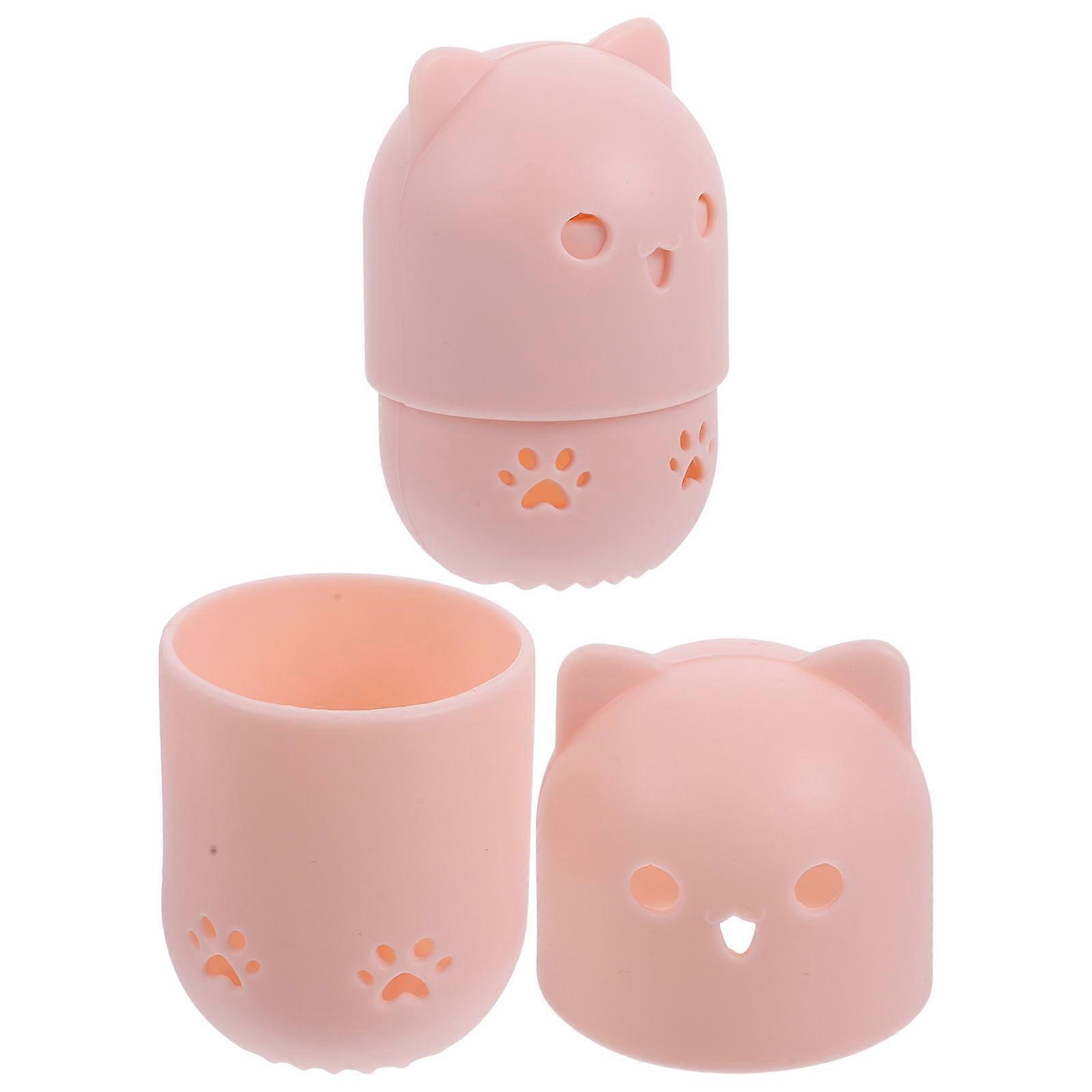 Pink Cosmetic Sponge Case for Storage with Silicone Material 2Pcs