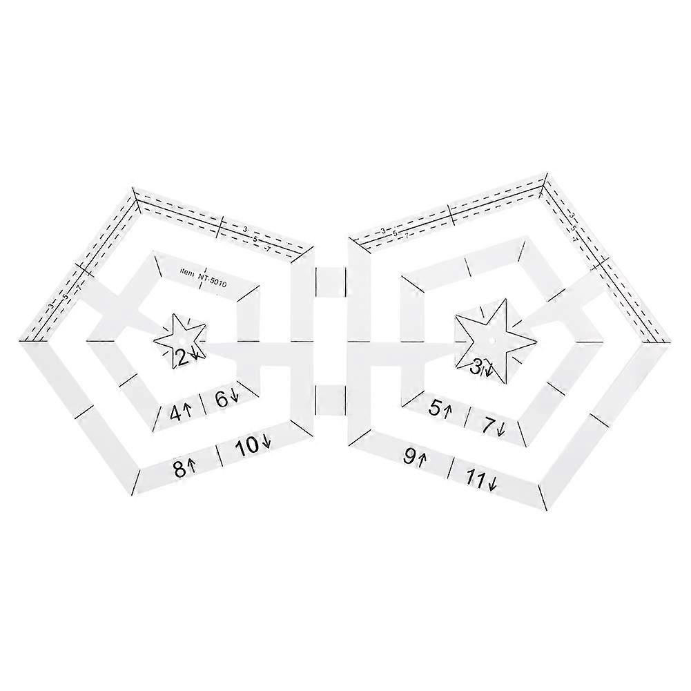 Double Pentagon Quilting Ruler, Transparent Acrylic Sewing Template with DualSize Precision Cutting Guide