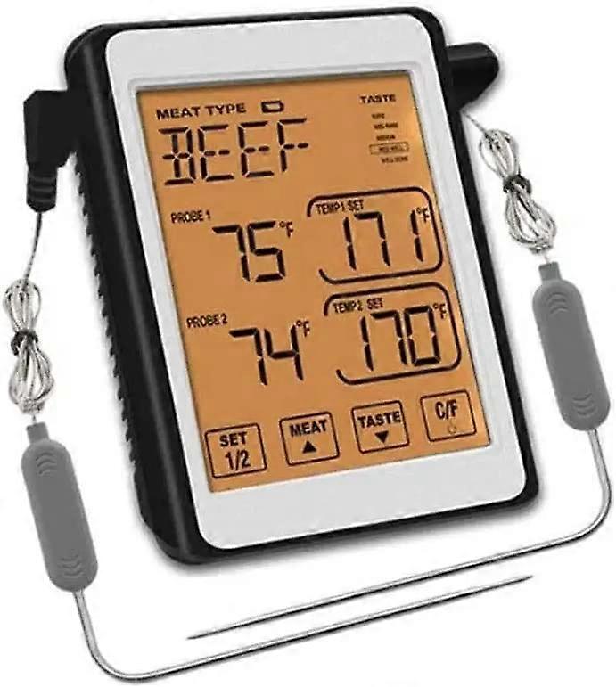 Digital Meat Thermometer with Dual Probe Precision, Touchscreen LCD, Programmable Temp Alert for BBQ Grill