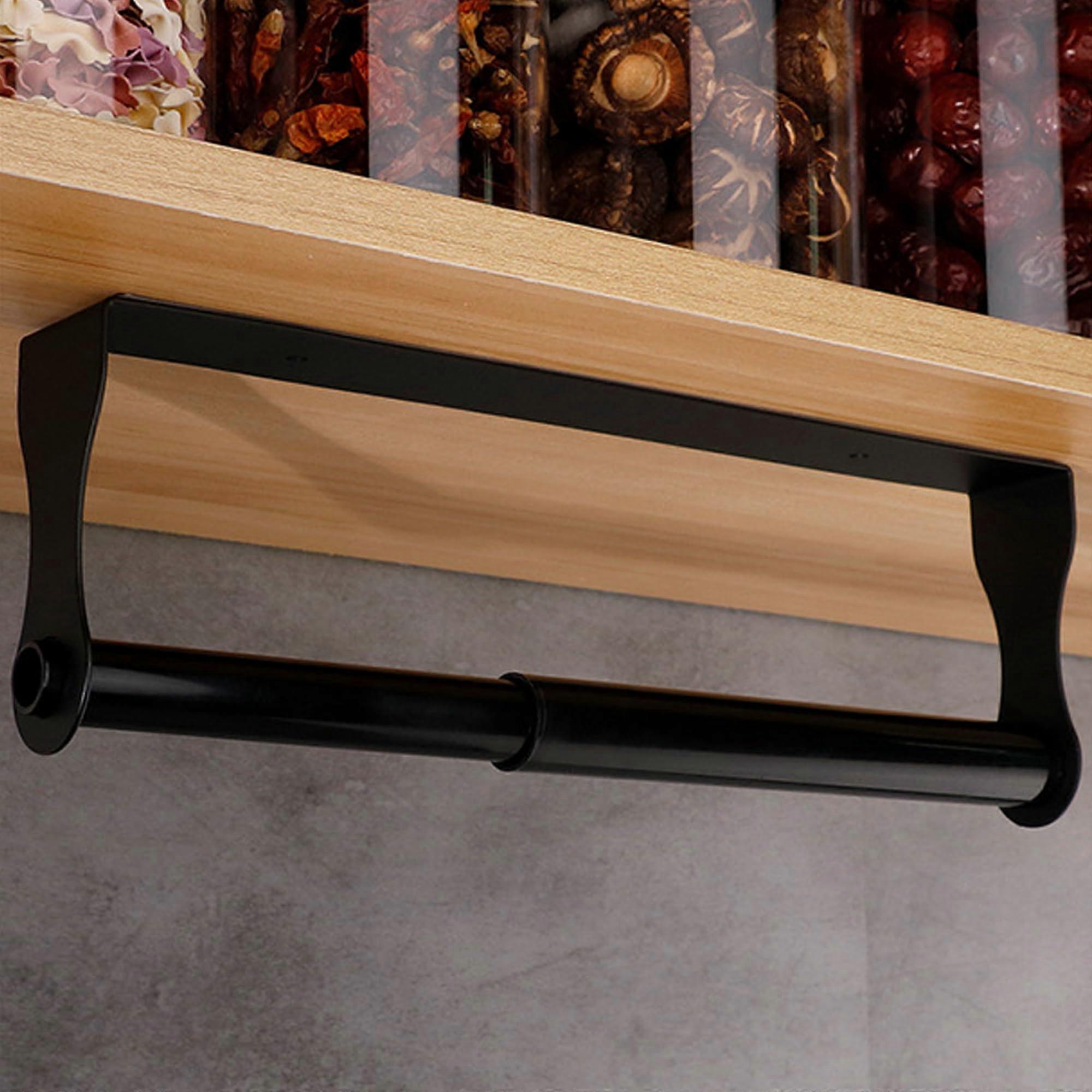 Paper Towel Holder Black Stainless Steel Under Cabinet Rack Wall Mount Rustproof SpaceSaving Kitchen