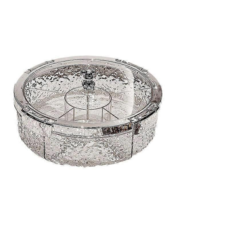 Large Round Ceramic Serving Plate with Lid, Divided Snack Sections, White 12 Inch Platter