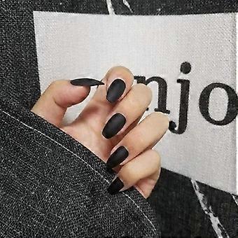 Black Coffin Press On Nails 24pcs Matte Long Fake Nail Set Acrylic Full Cover for Women